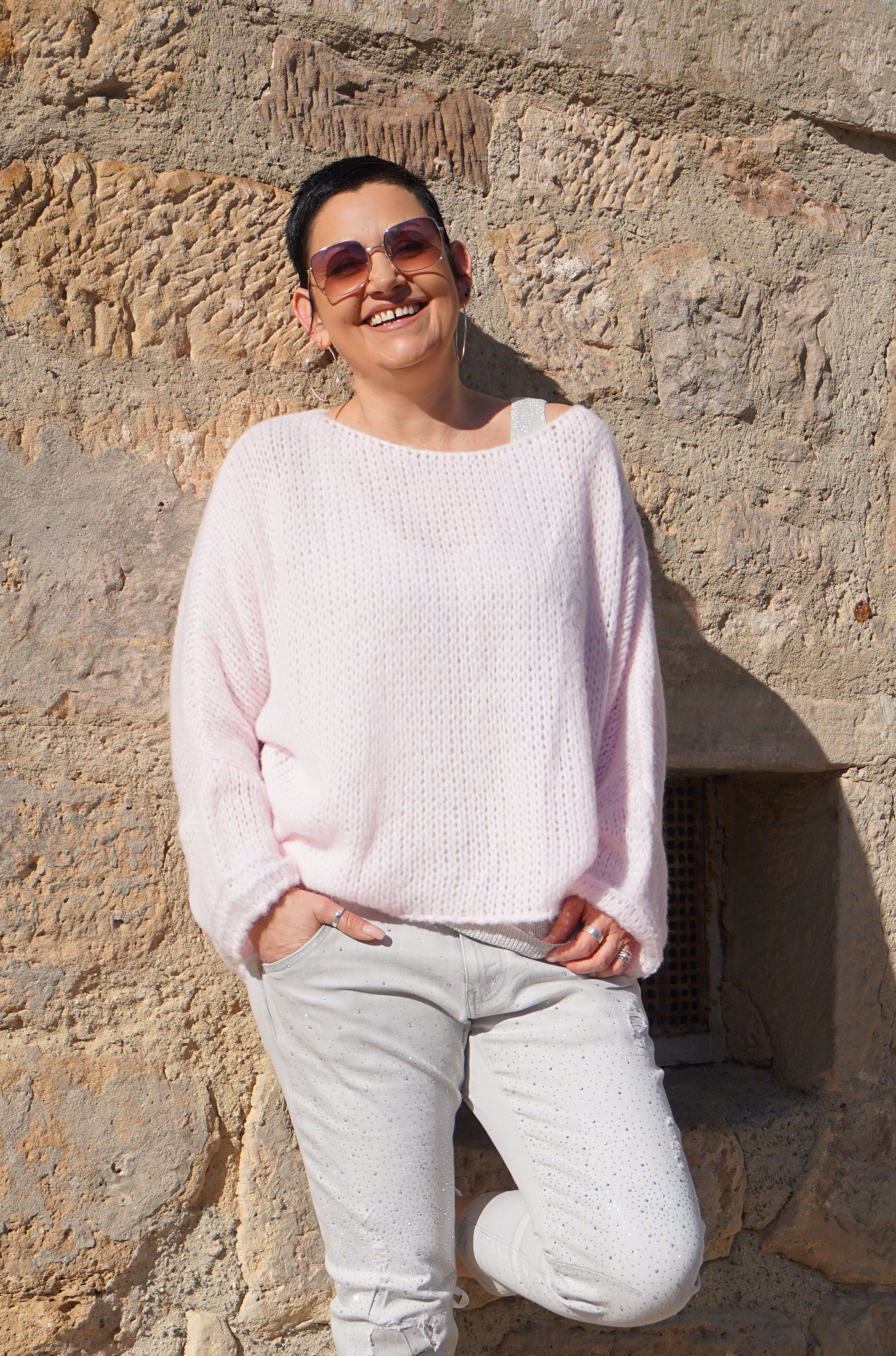 Basic Strickpulli, rosa