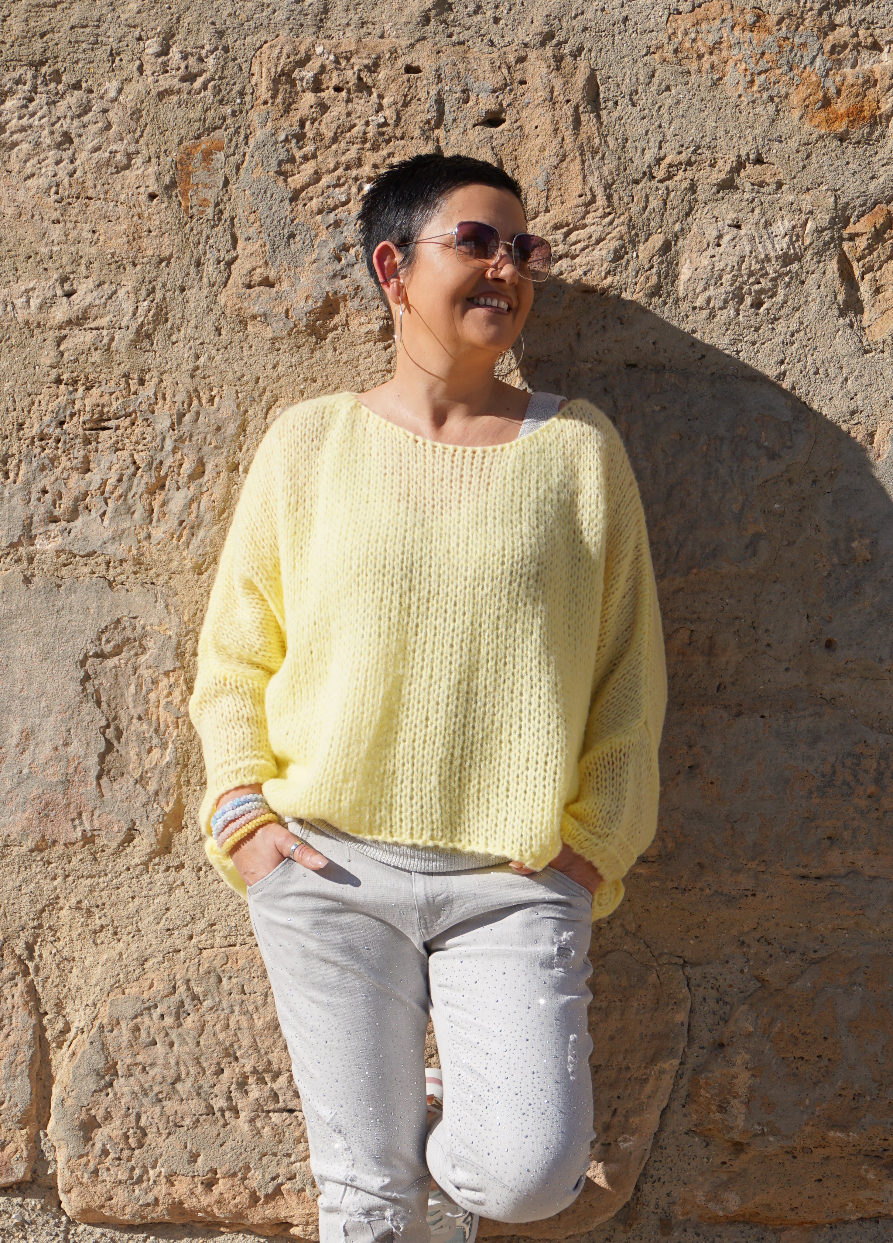 Basic Strickpulli, gelb