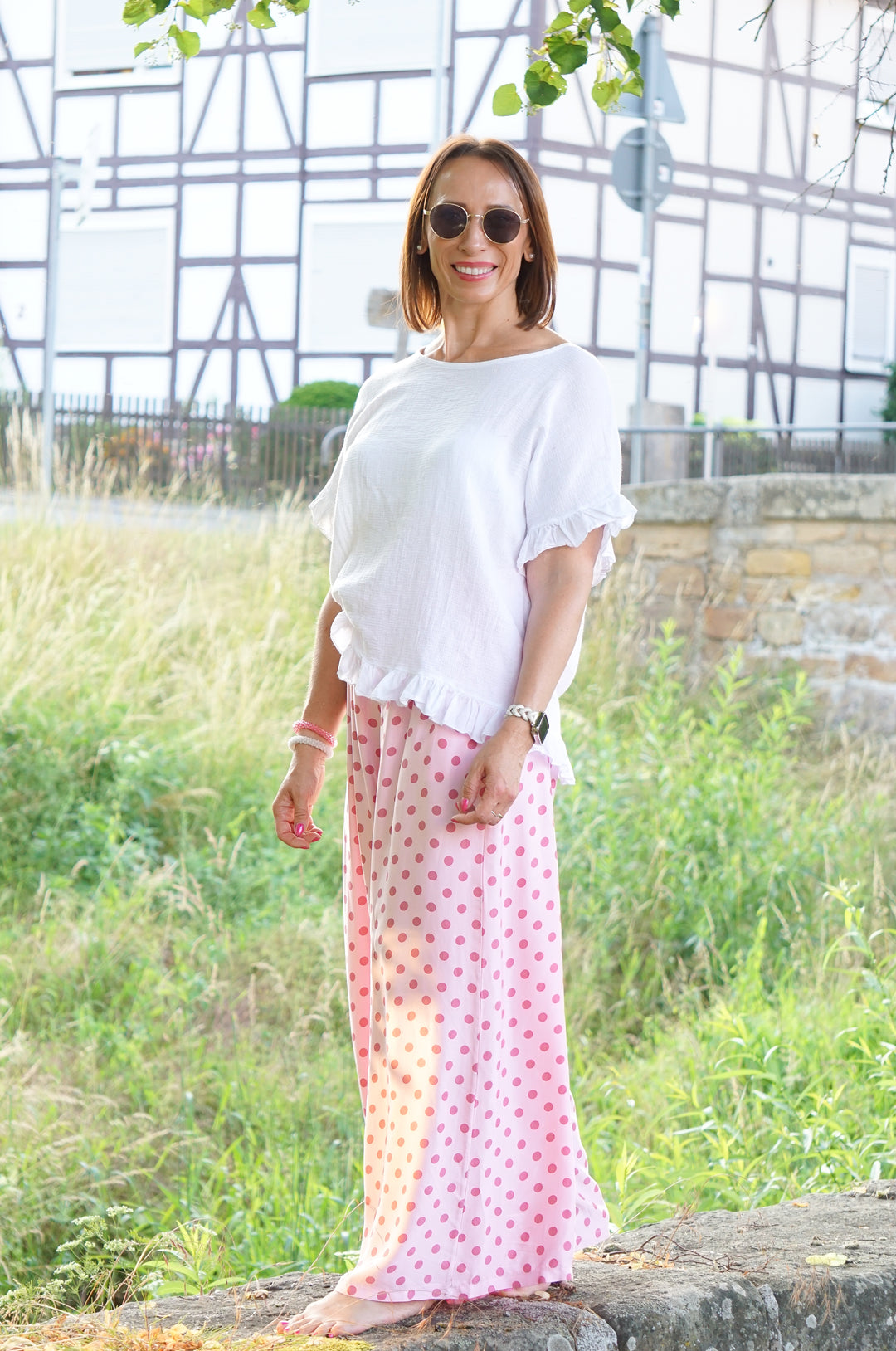 Satin Marlene mit Seide und Polka Dot Print, rosa