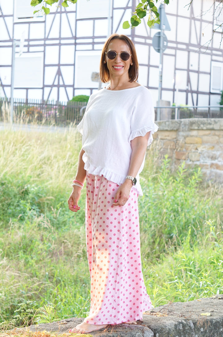 Satin Marlene mit Seide und Polka Dot Print, rosa