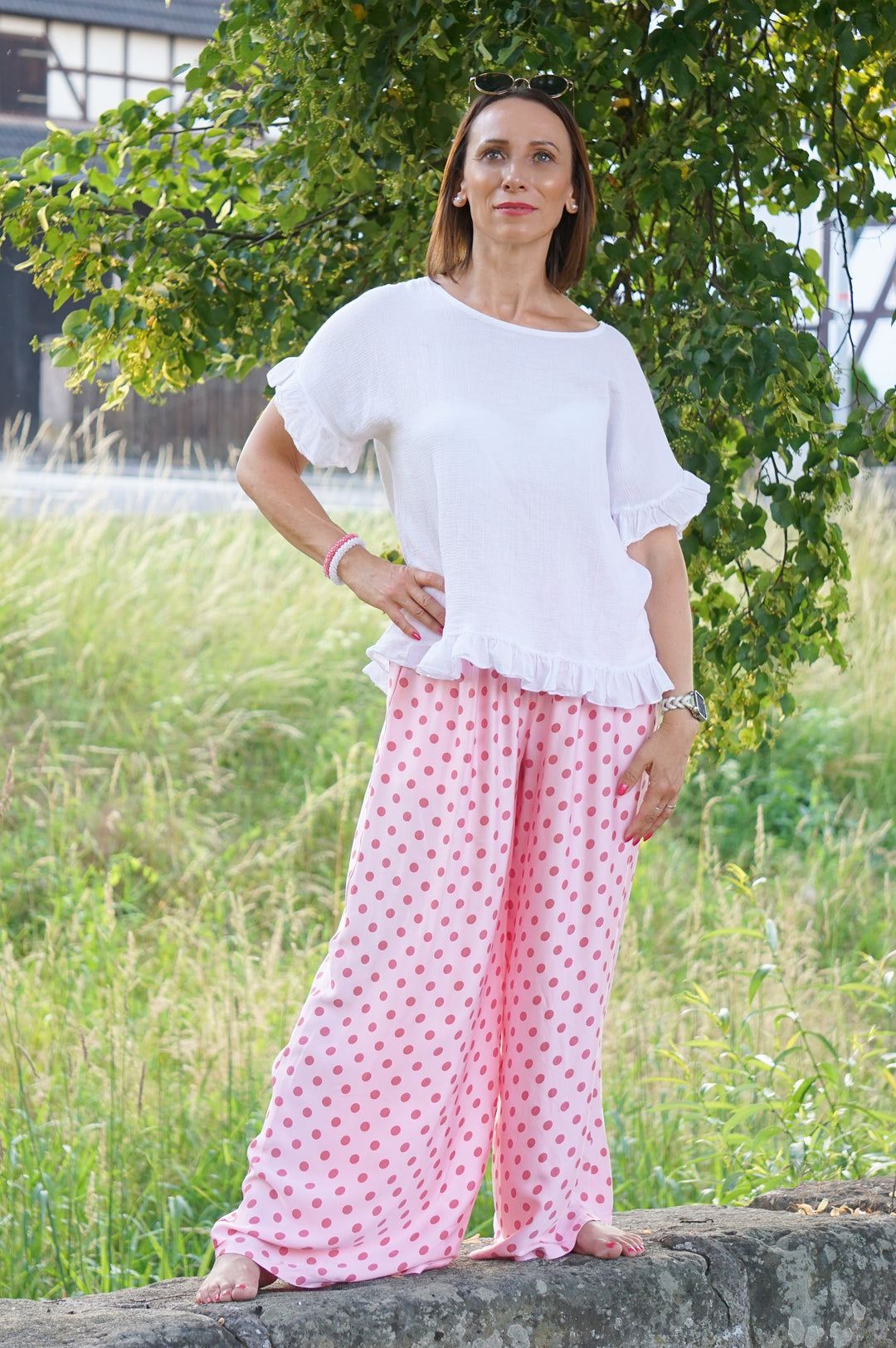Satin Marlene mit Seide und Polka Dot Print, rosa
