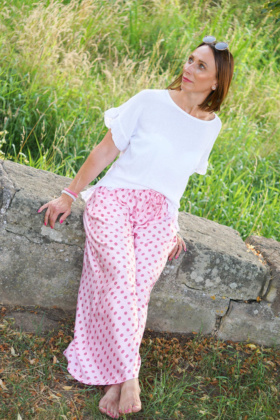 Satin Marlene mit Seide und Polka Dot Print, rosa