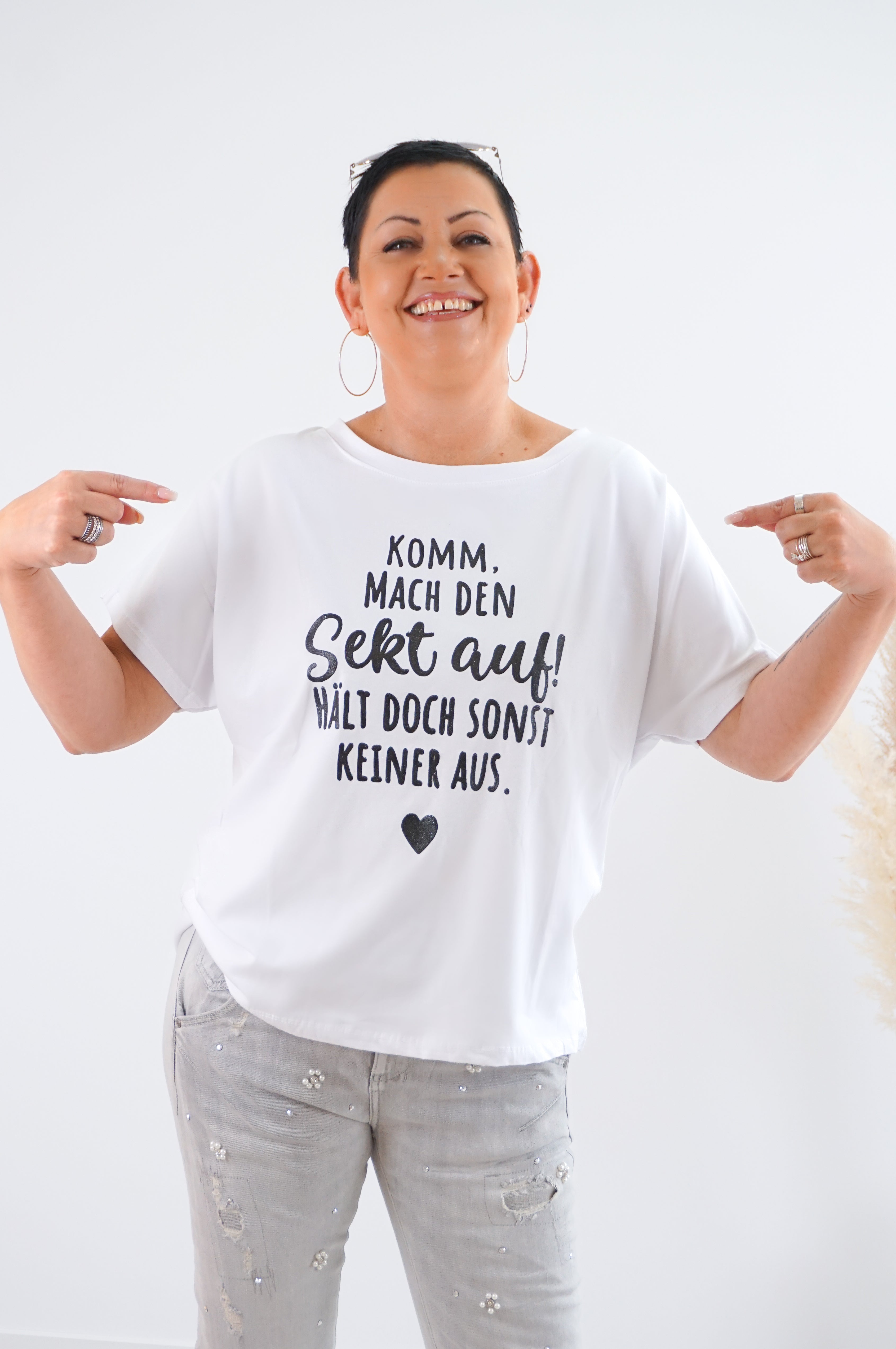 T-Shirt "Sekt", schwarz Glitzer