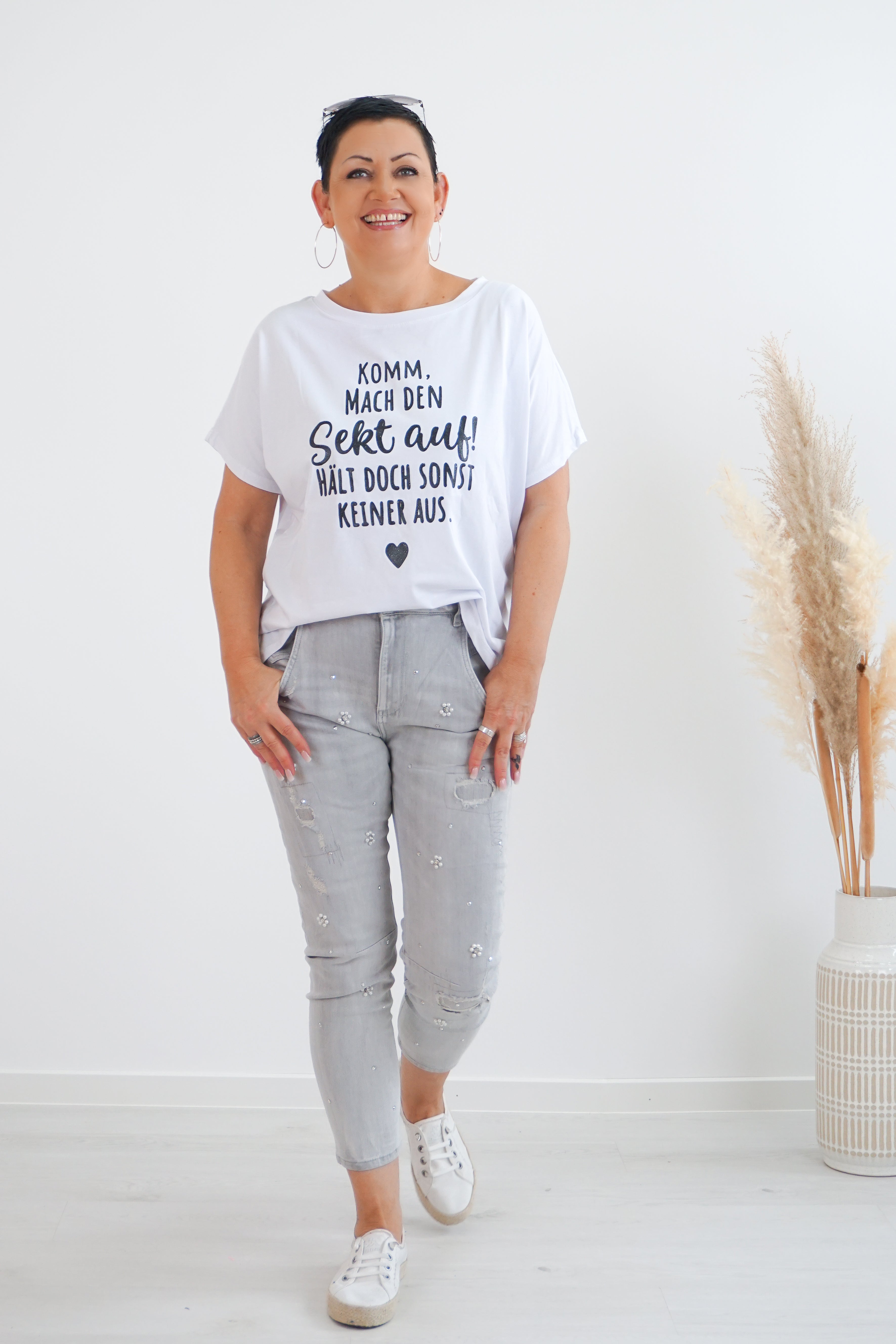 T-Shirt "Sekt", schwarz Glitzer