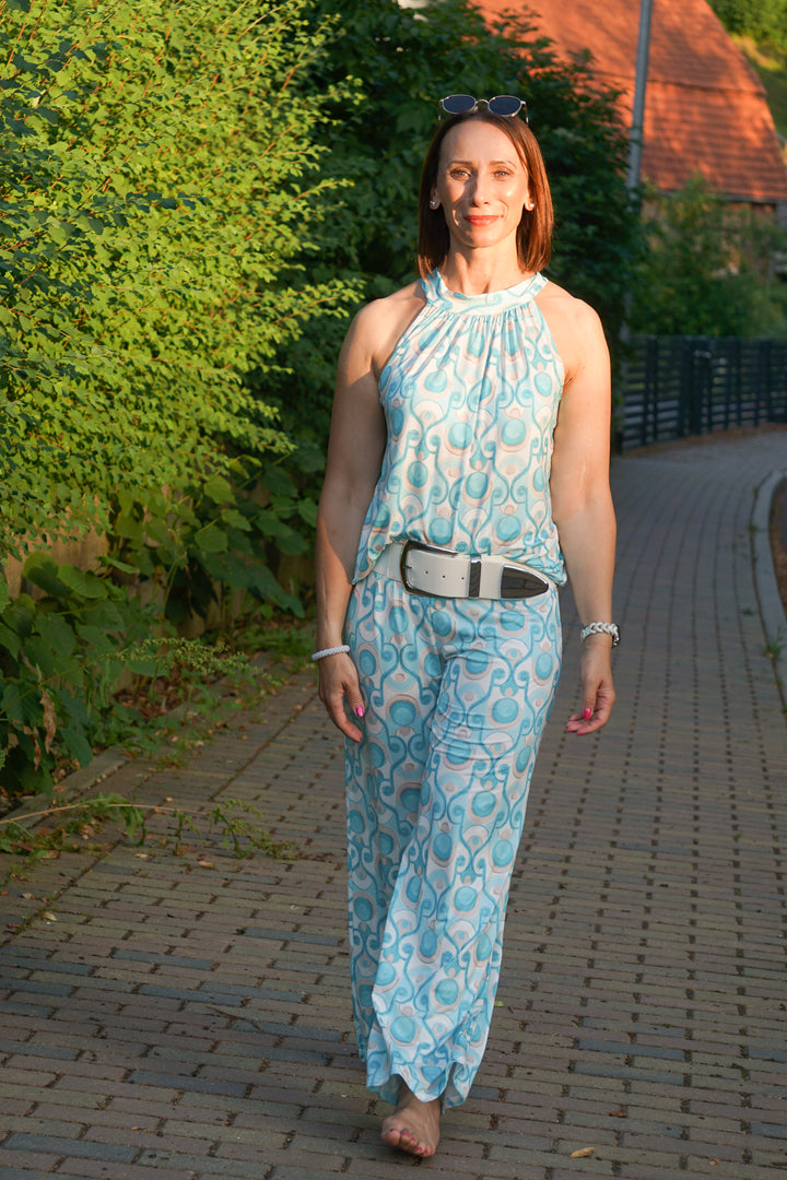 Zweiteiler Kofferhose mit Print, mint