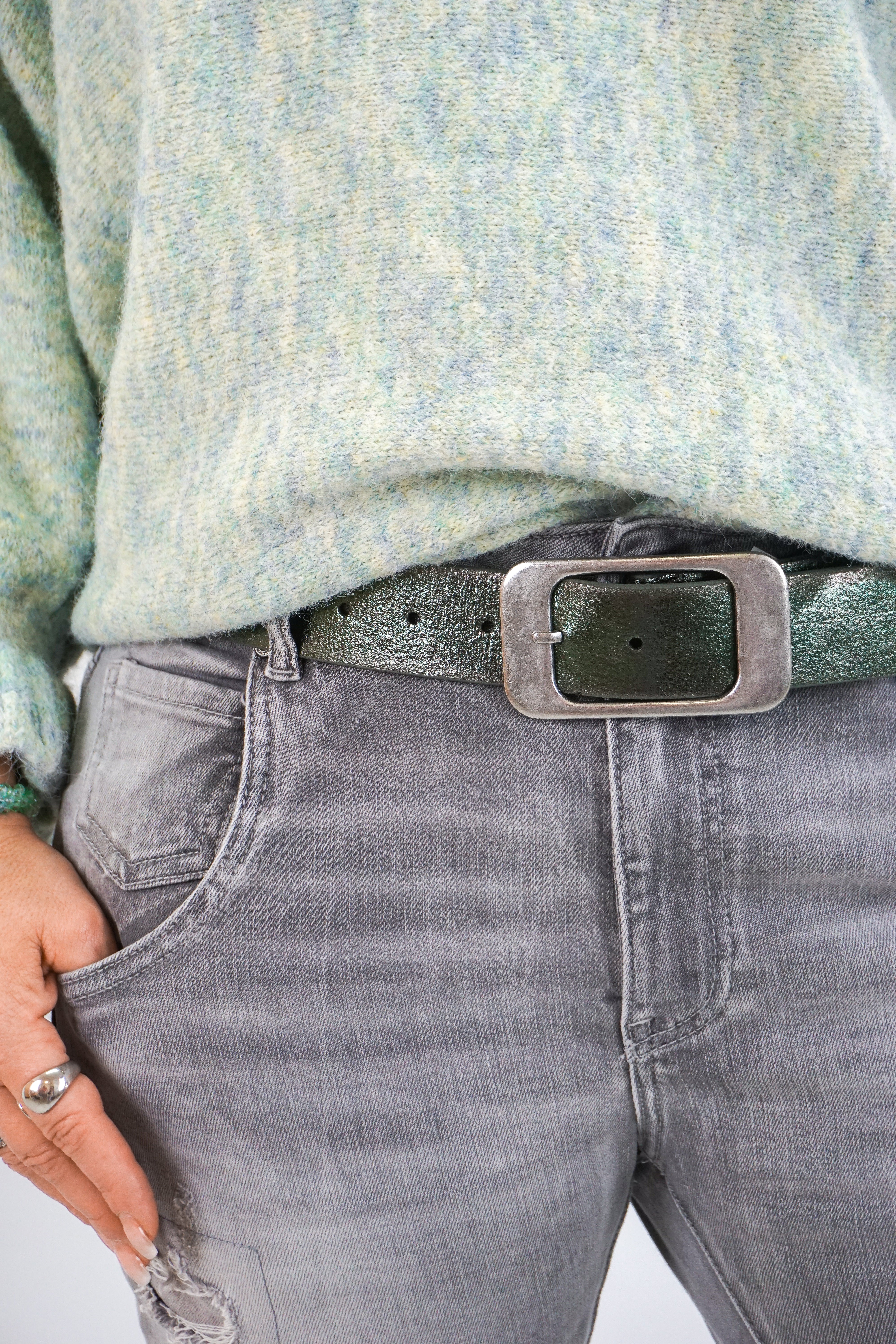 Ledergürtel "metallic", grün