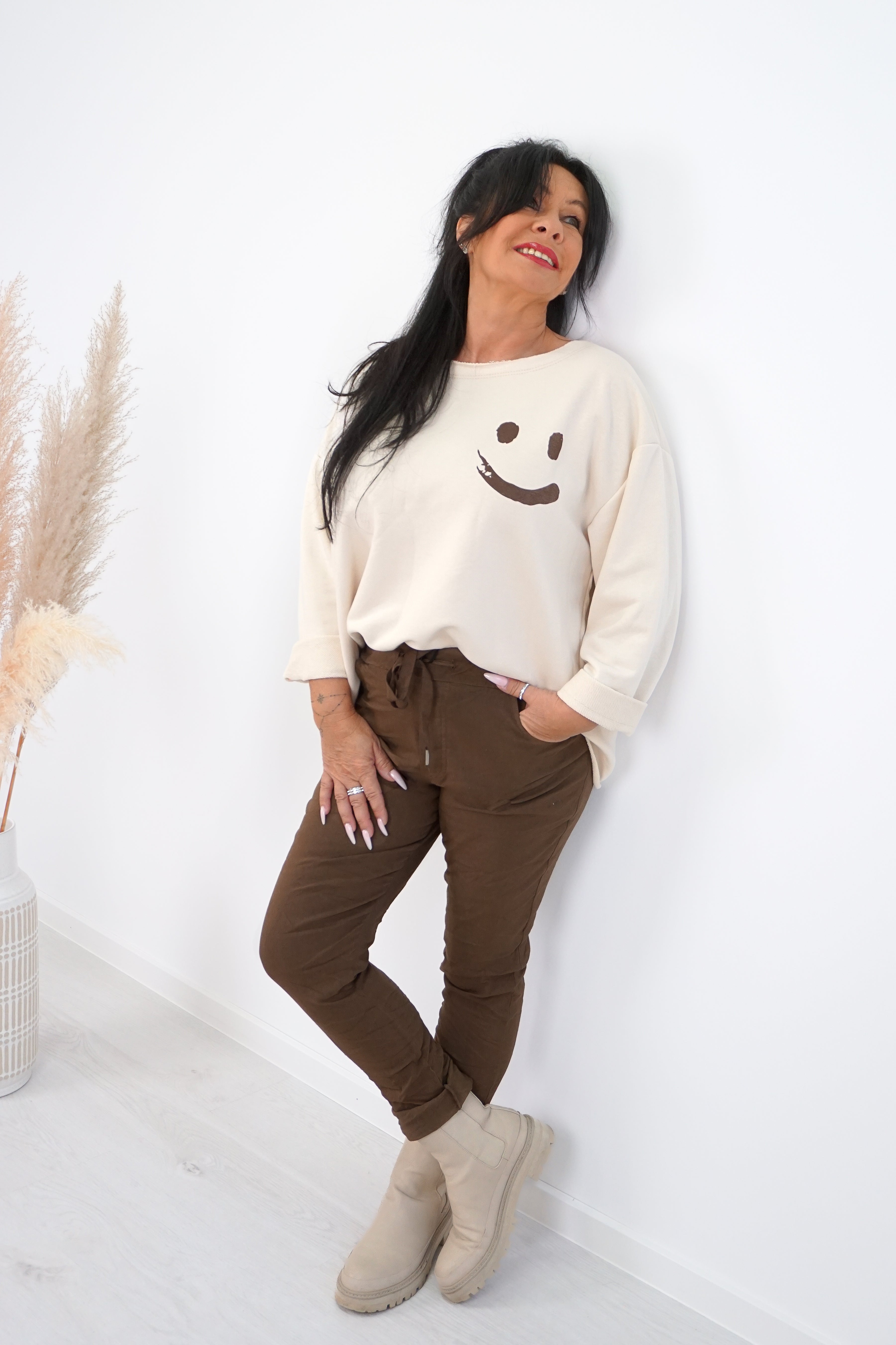 Sweatshirt "smiley“, beige/braun