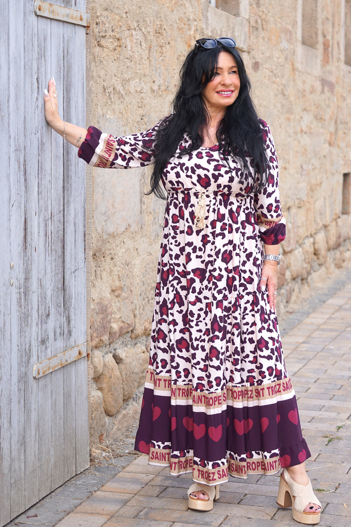 Langes Kleid mit Print “St.Tropez“, aubergine