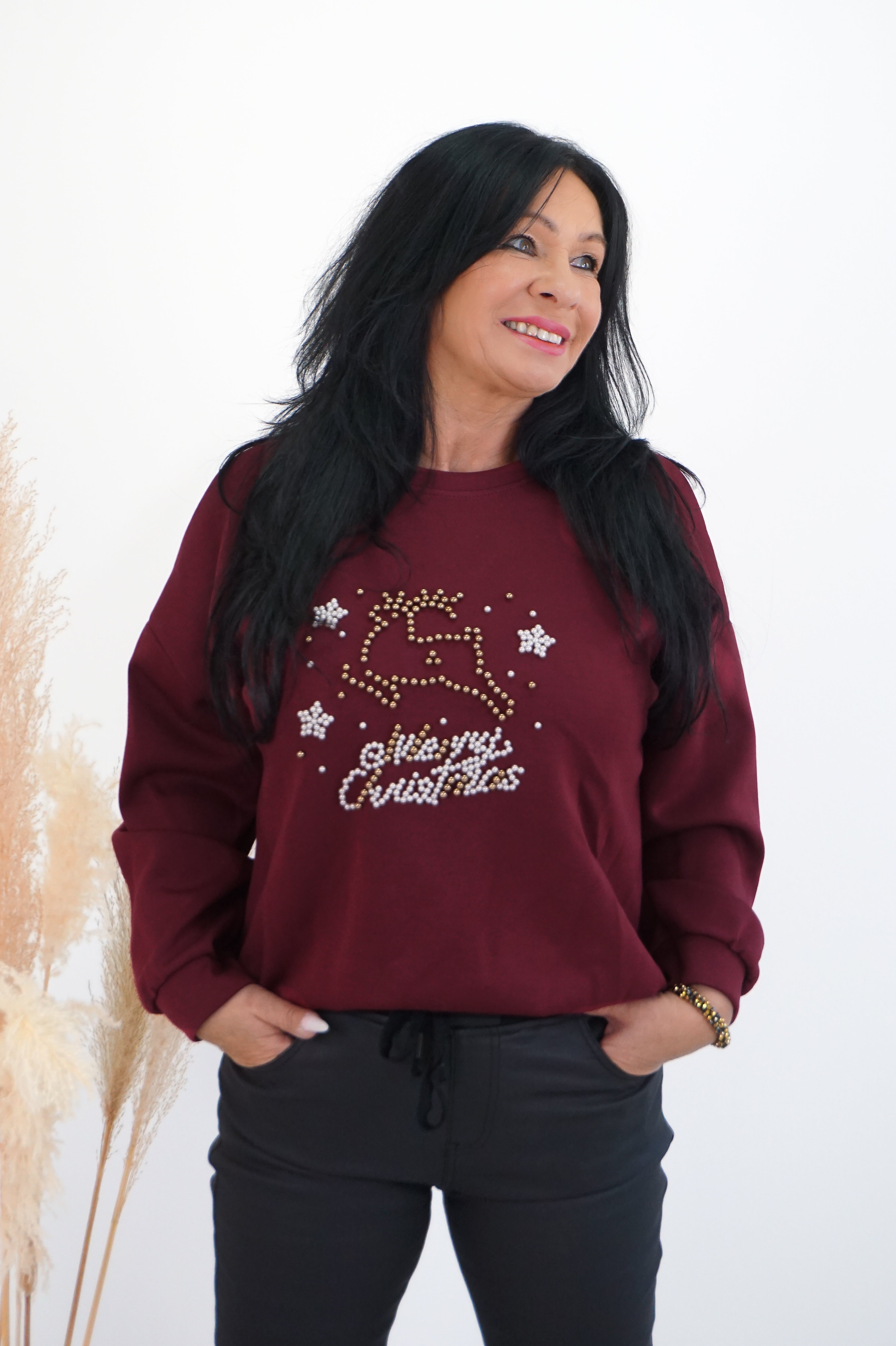 Sweatshirt "Merry Christmas", burgunder