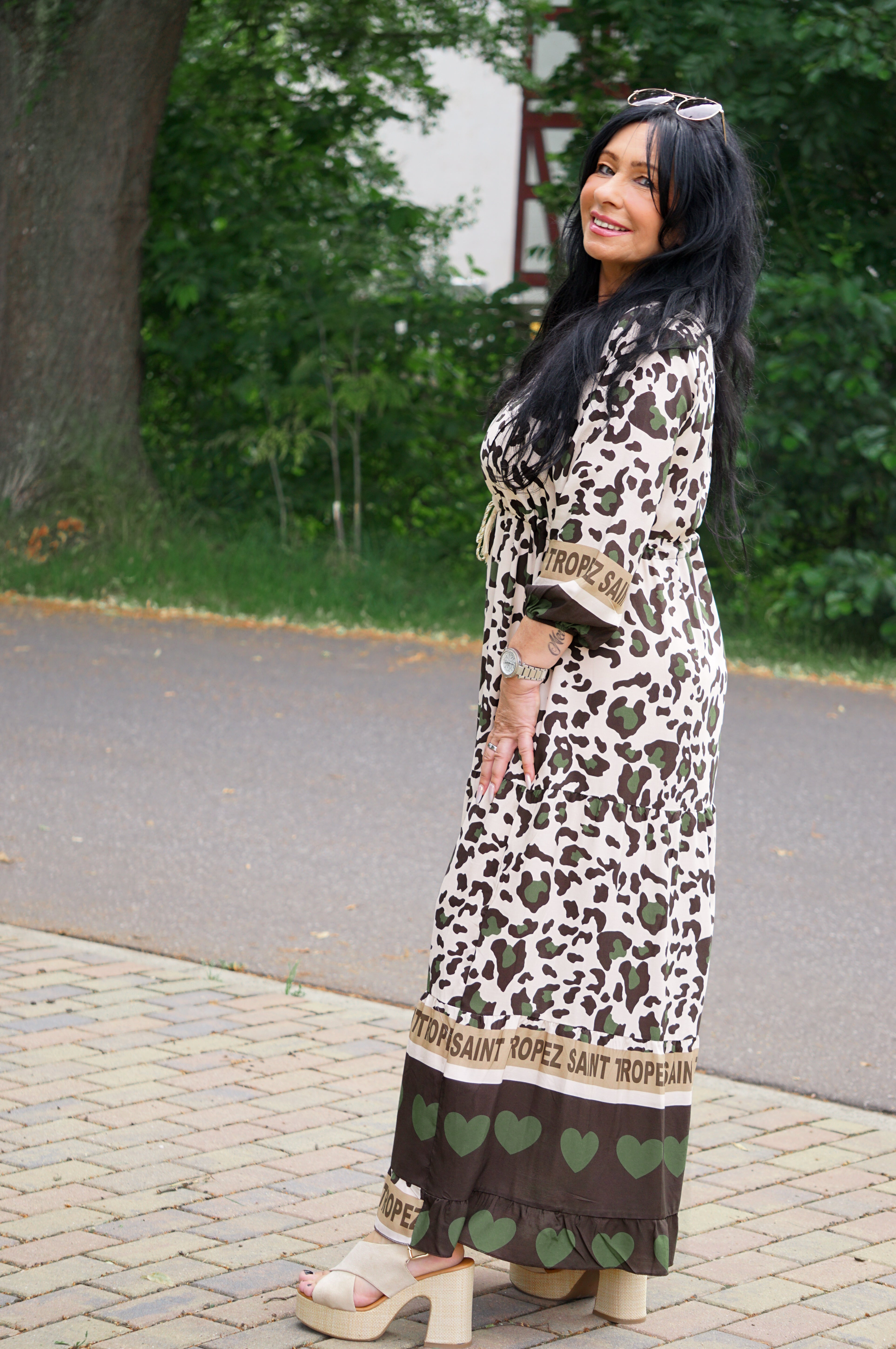 Langes Kleid mit Print “St.Tropez“, khaki
