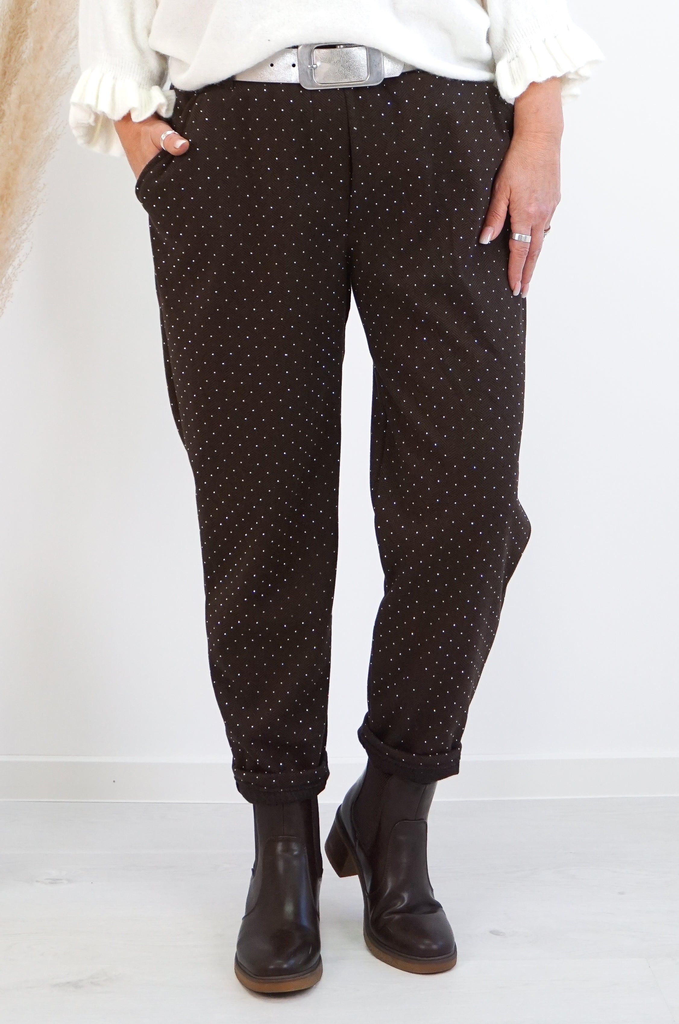 Weiche Stoffhose mit Muster „sparkle“, schokobraun