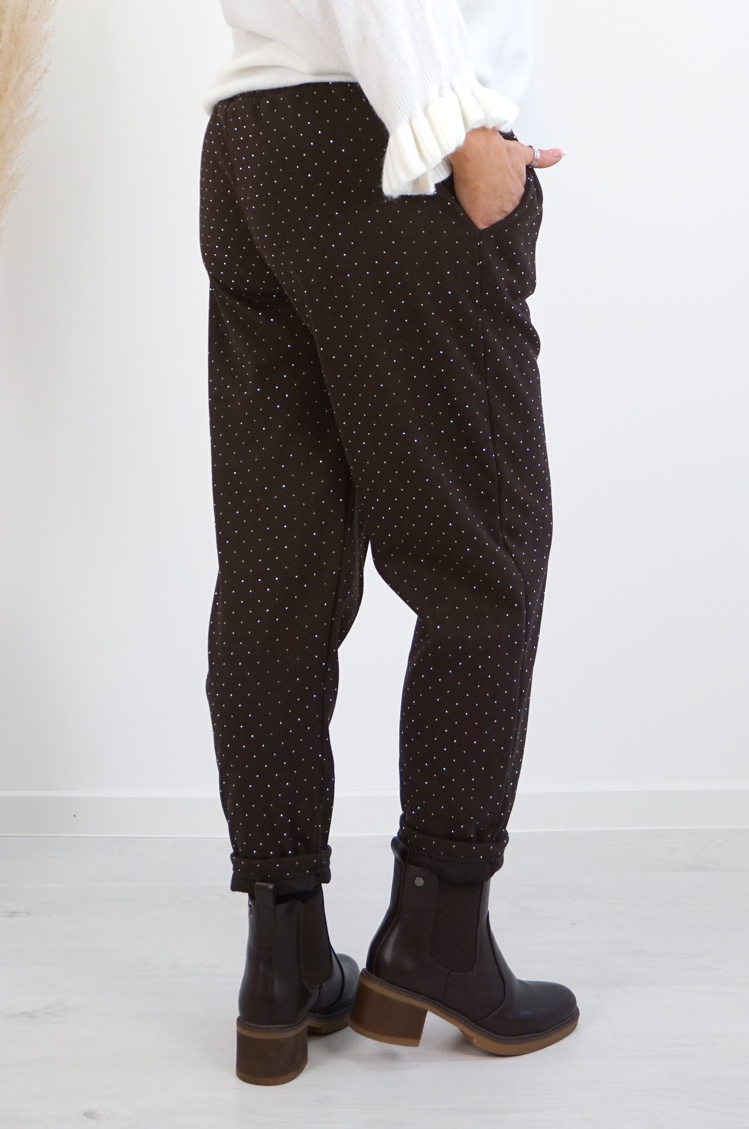 Weiche Stoffhose mit Muster „sparkle“, schokobraun