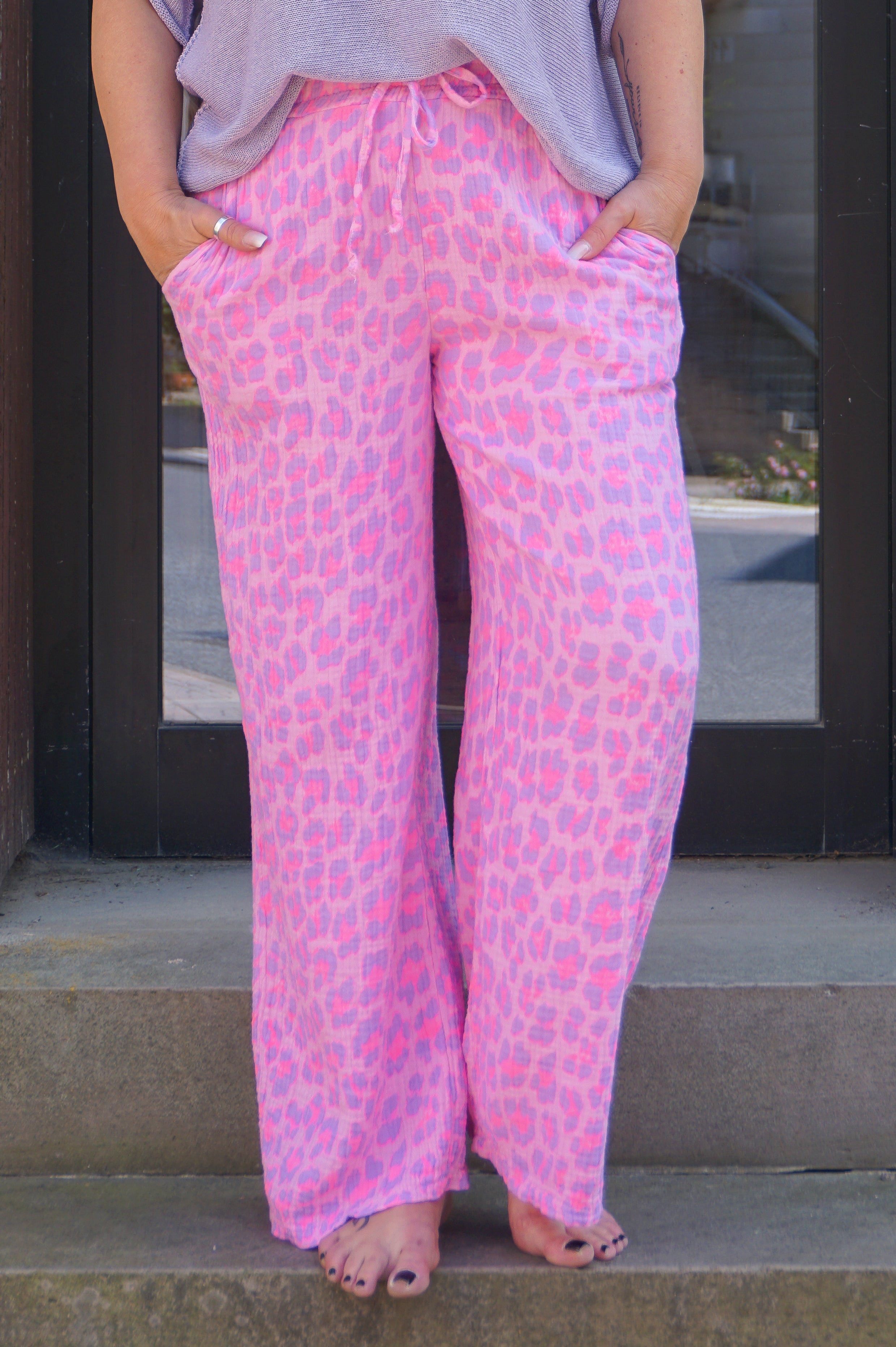 Musselin Hose „Leo“, candy pink/flieder/neonpink
