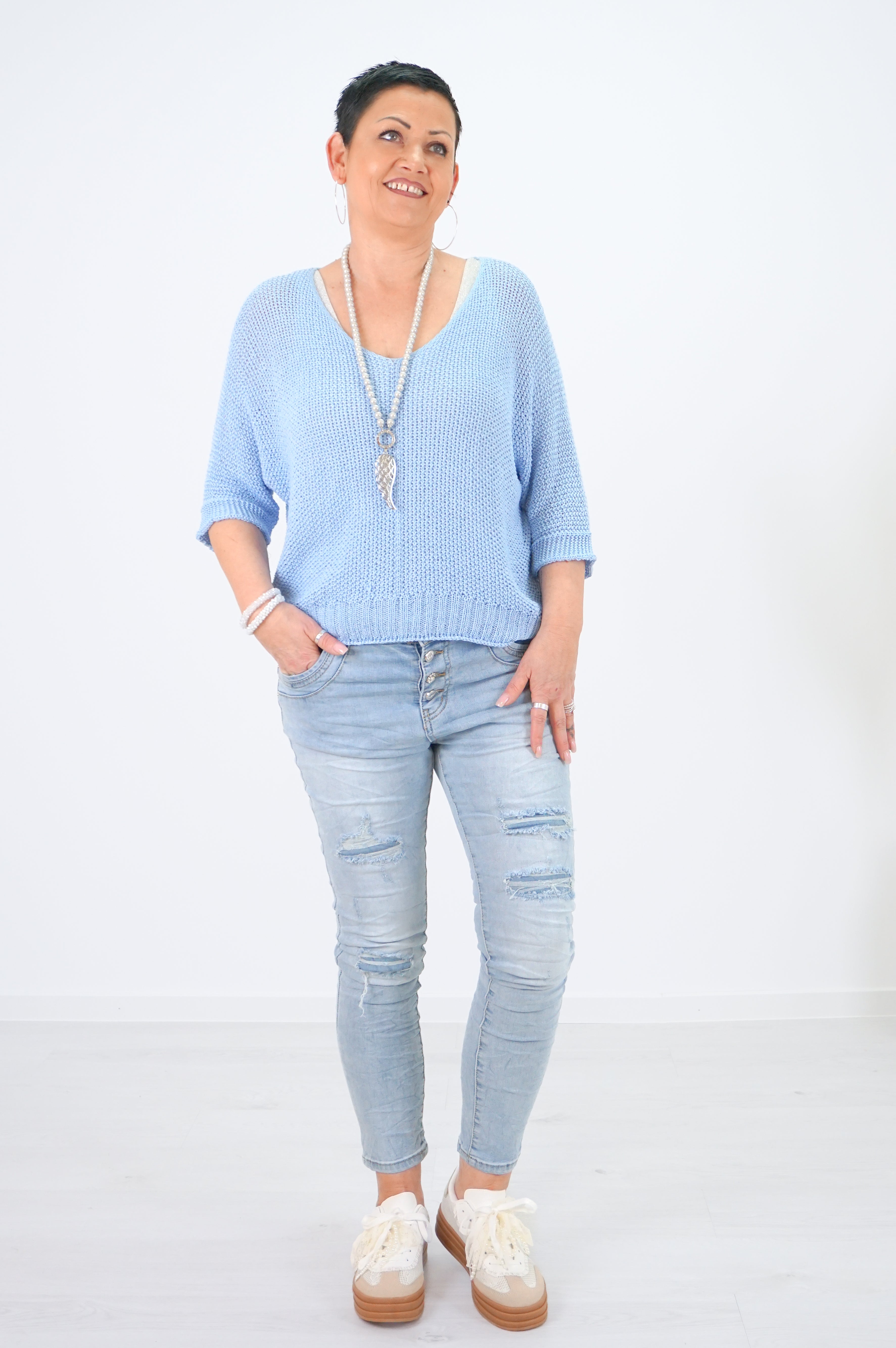 Basic Häkelshirt, hellblau
