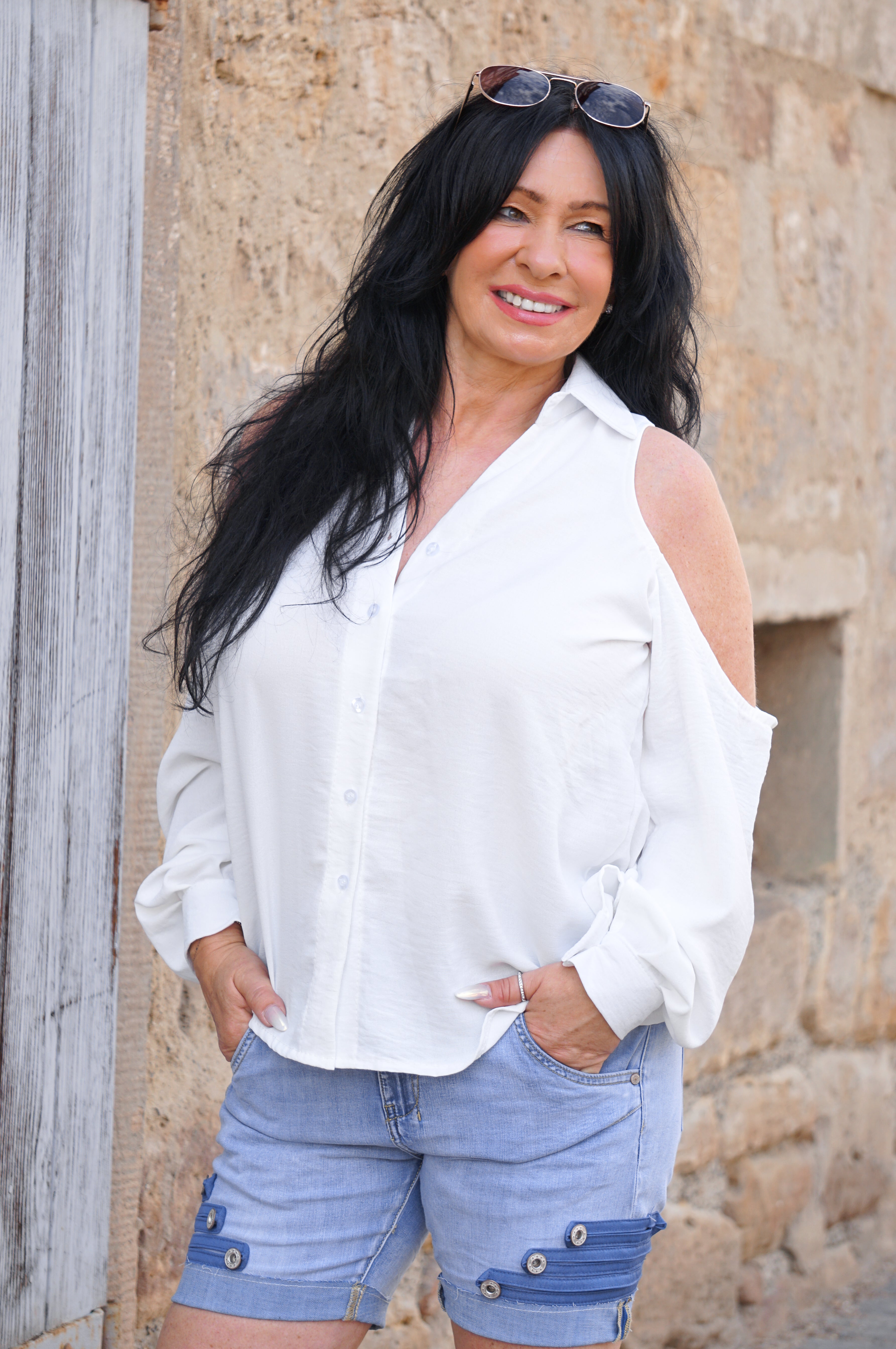 Bluse mit Cut-Outs, off white