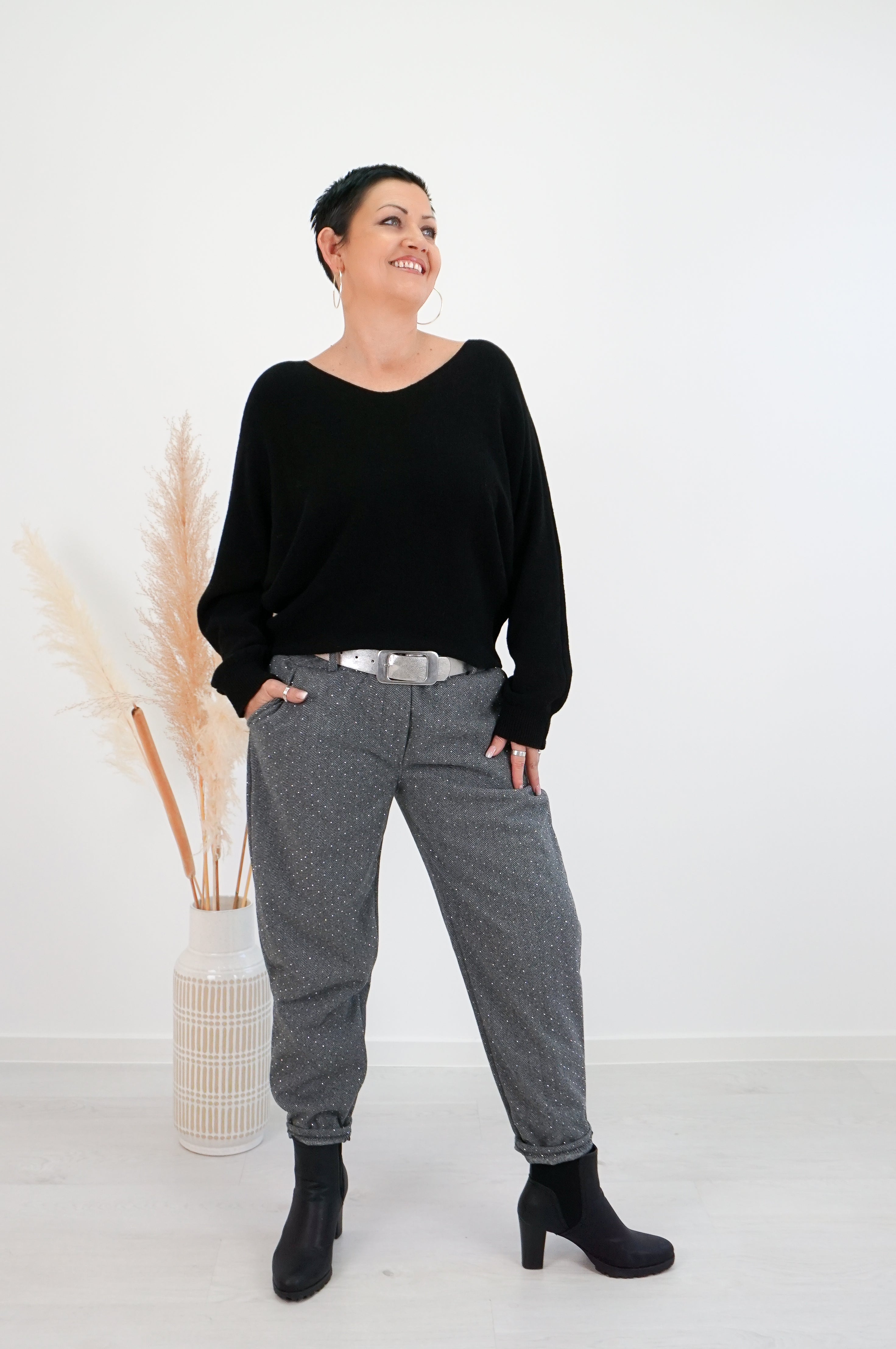 Weiche Stoffhose mit Muster „sparkle“, schwarz