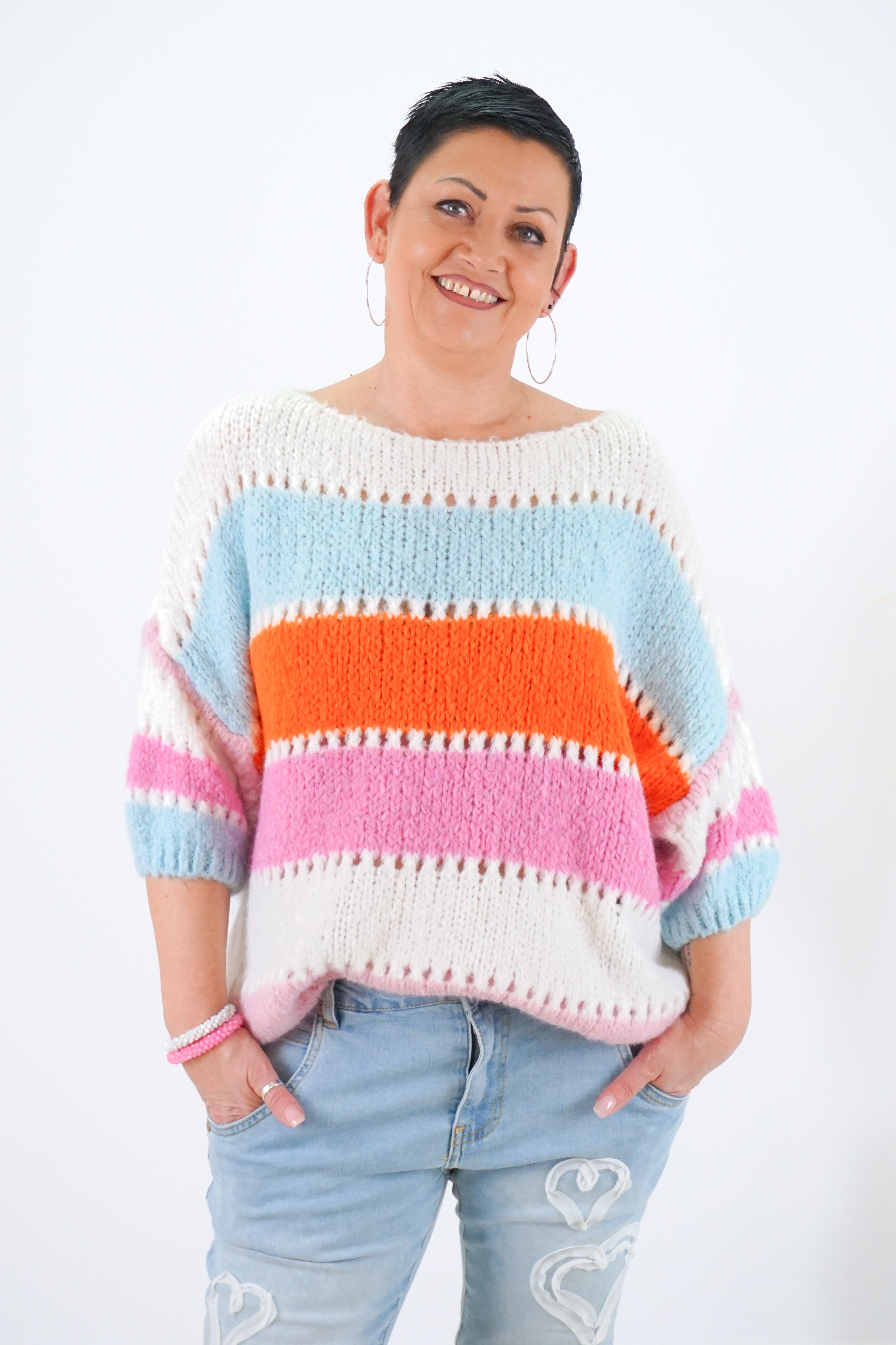 Bunter kurzarm Strickpulli
