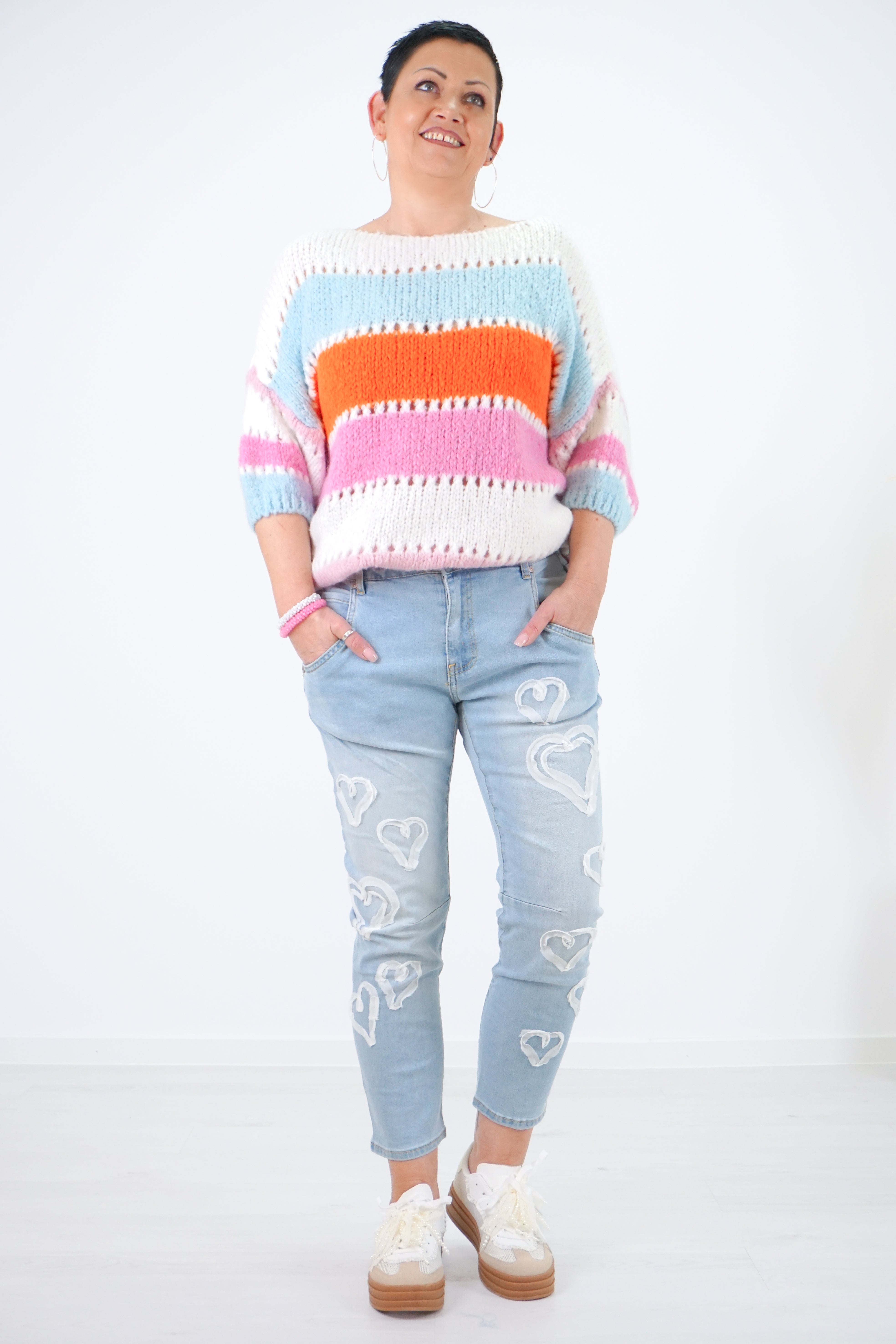 Bunter kurzarm Strickpulli