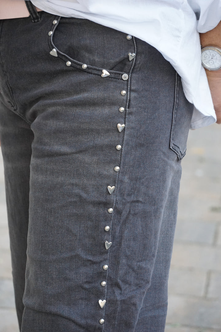 Sexy Woman Barrel Jeans mit Nieten, grau
