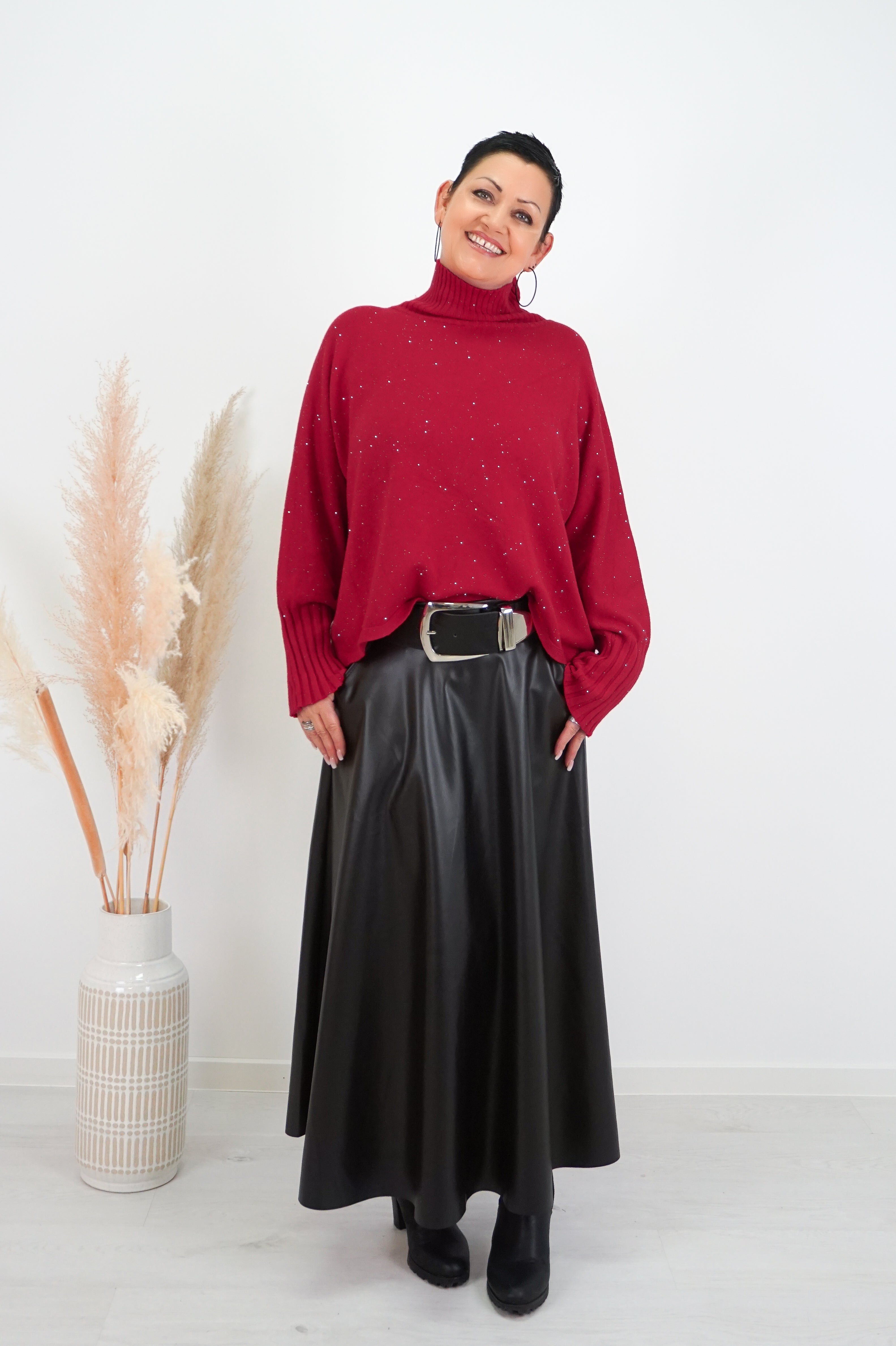 Feinstrickpulli mit Stehkragen „sparkle“, rot