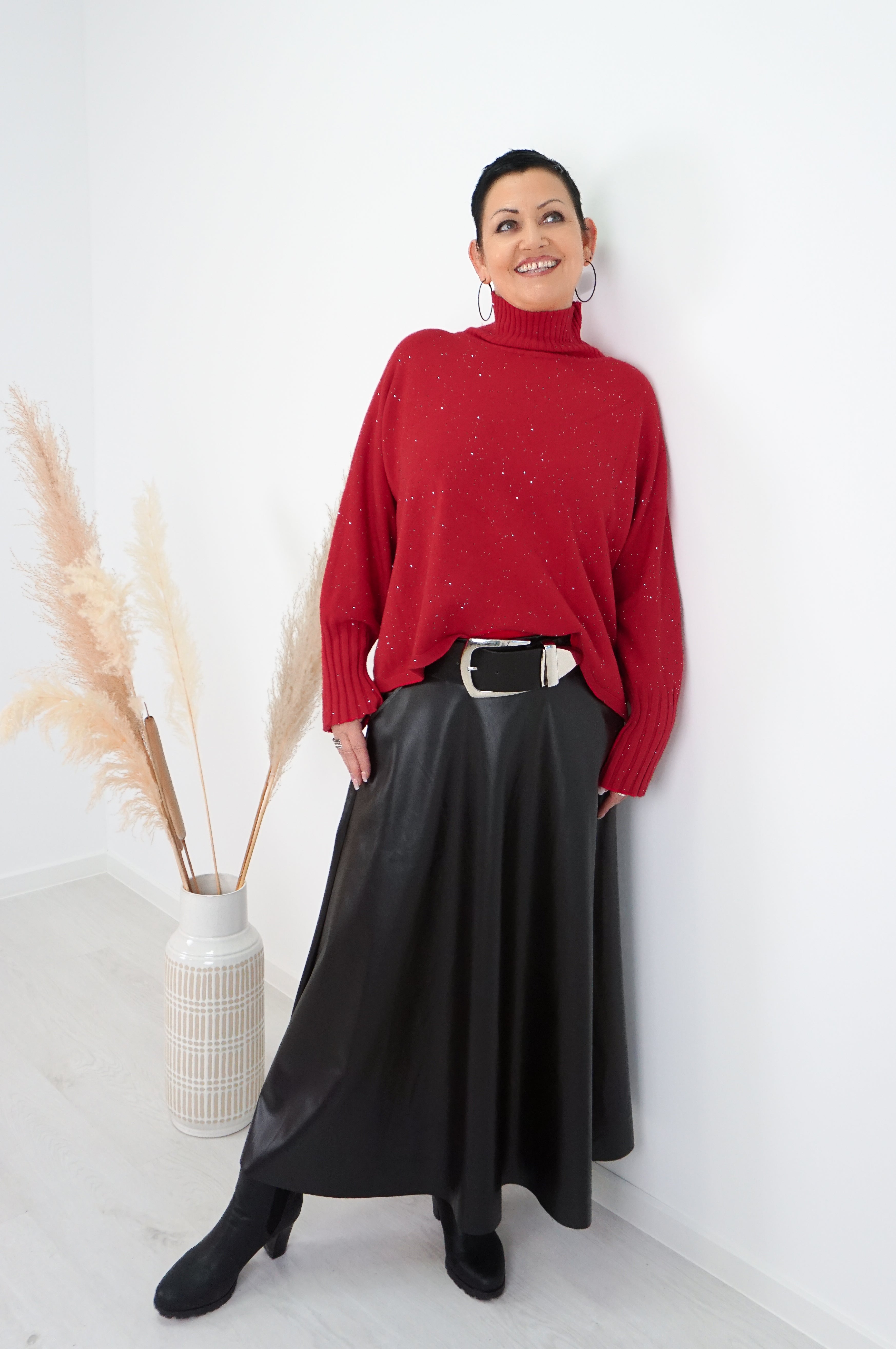 Feinstrickpulli mit Stehkragen „sparkle“, rot