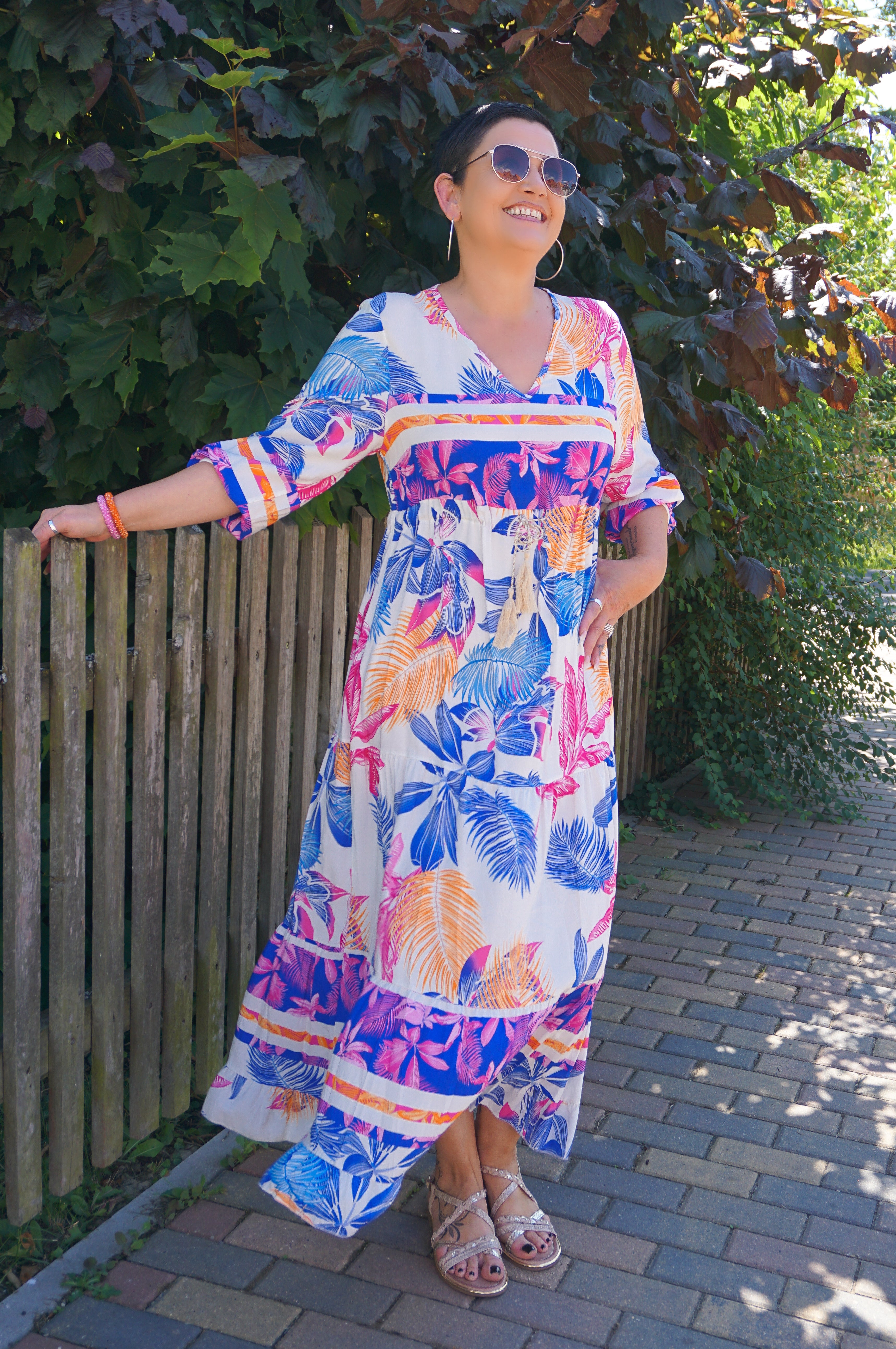 Langes Kleid mit Print “summer“, blau
