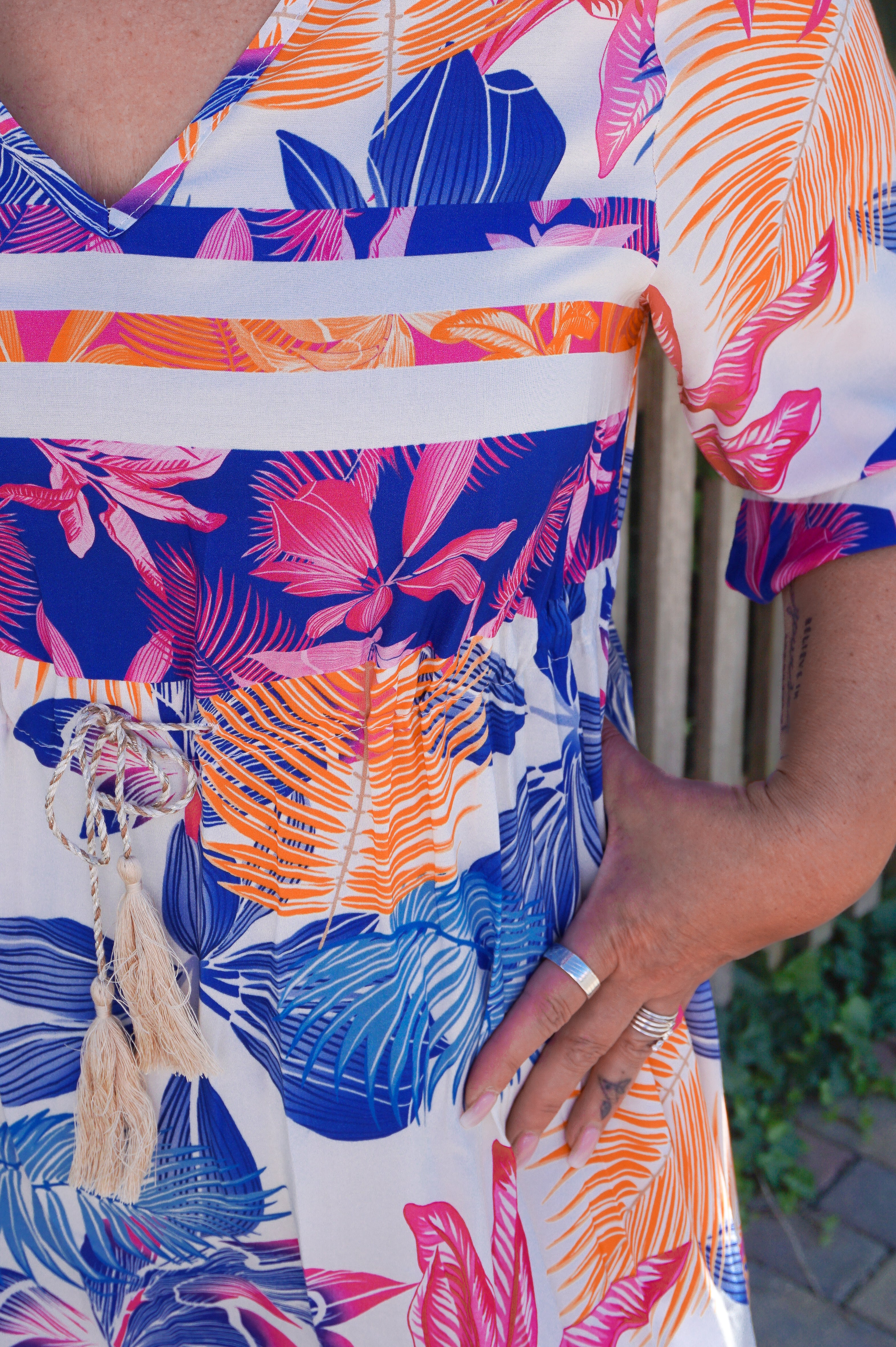 Langes Kleid mit Print “summer“, blau