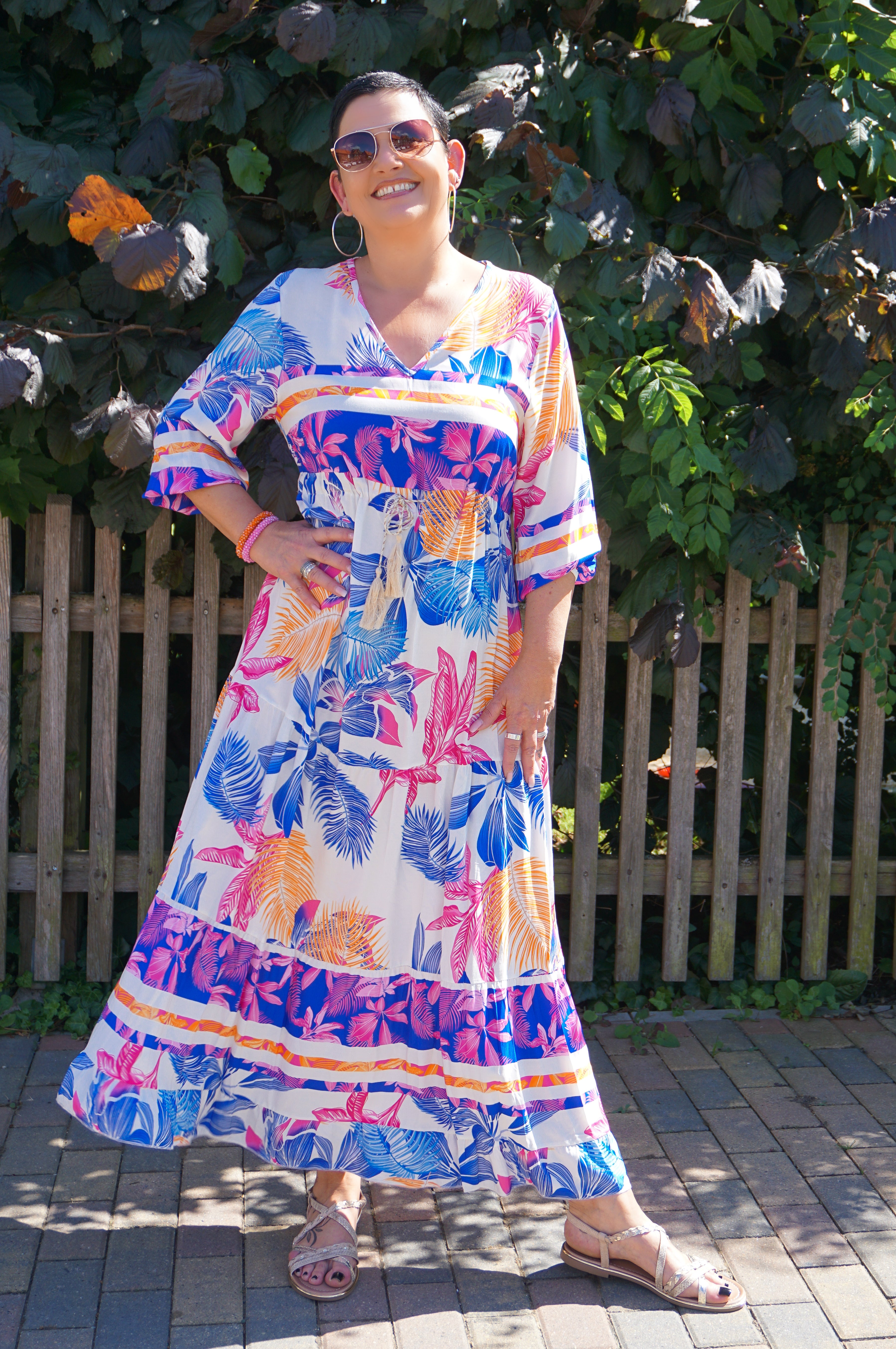 Langes Kleid mit Print “summer“, blau