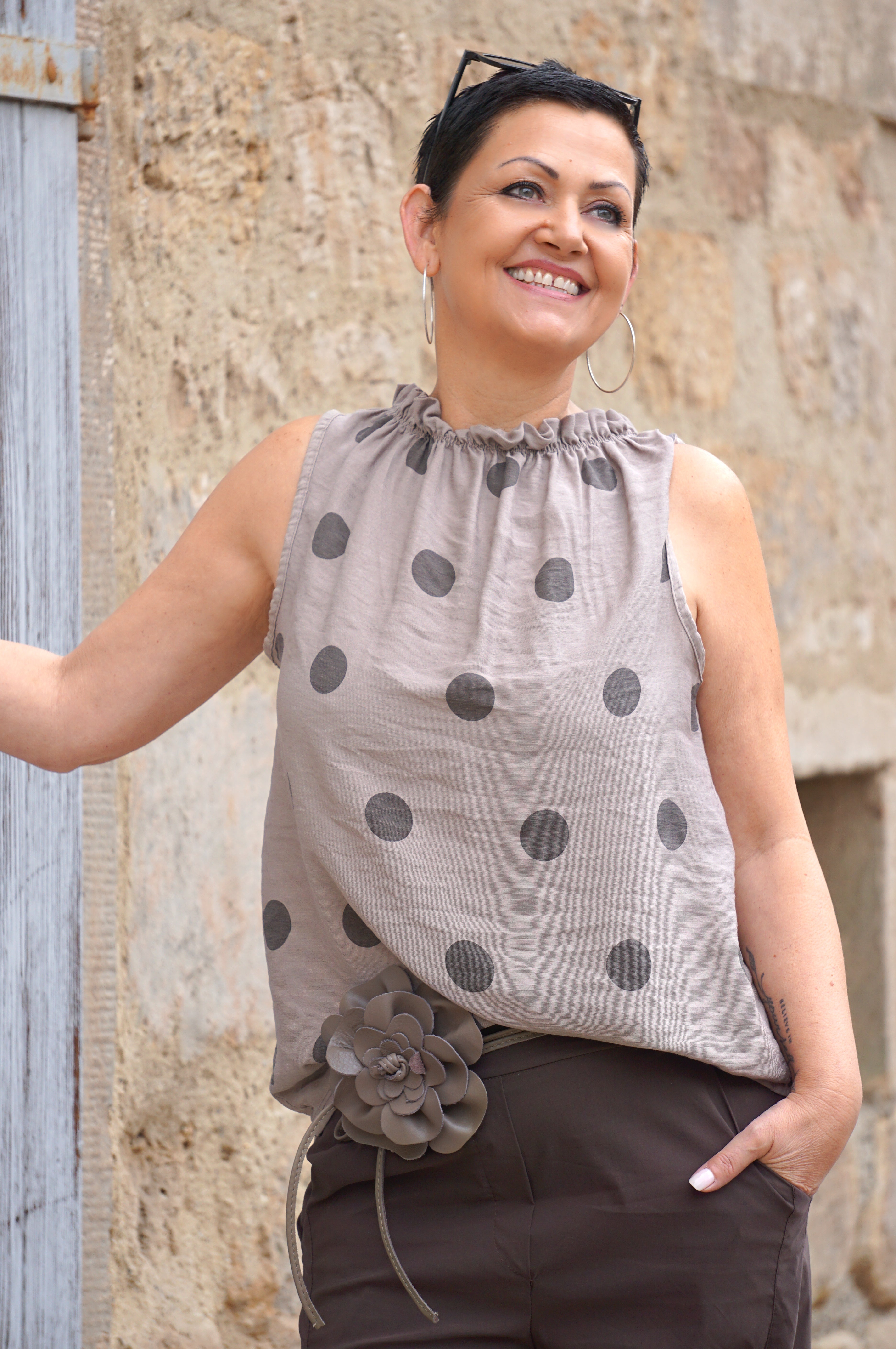 Top mit Polka Dots, taupe