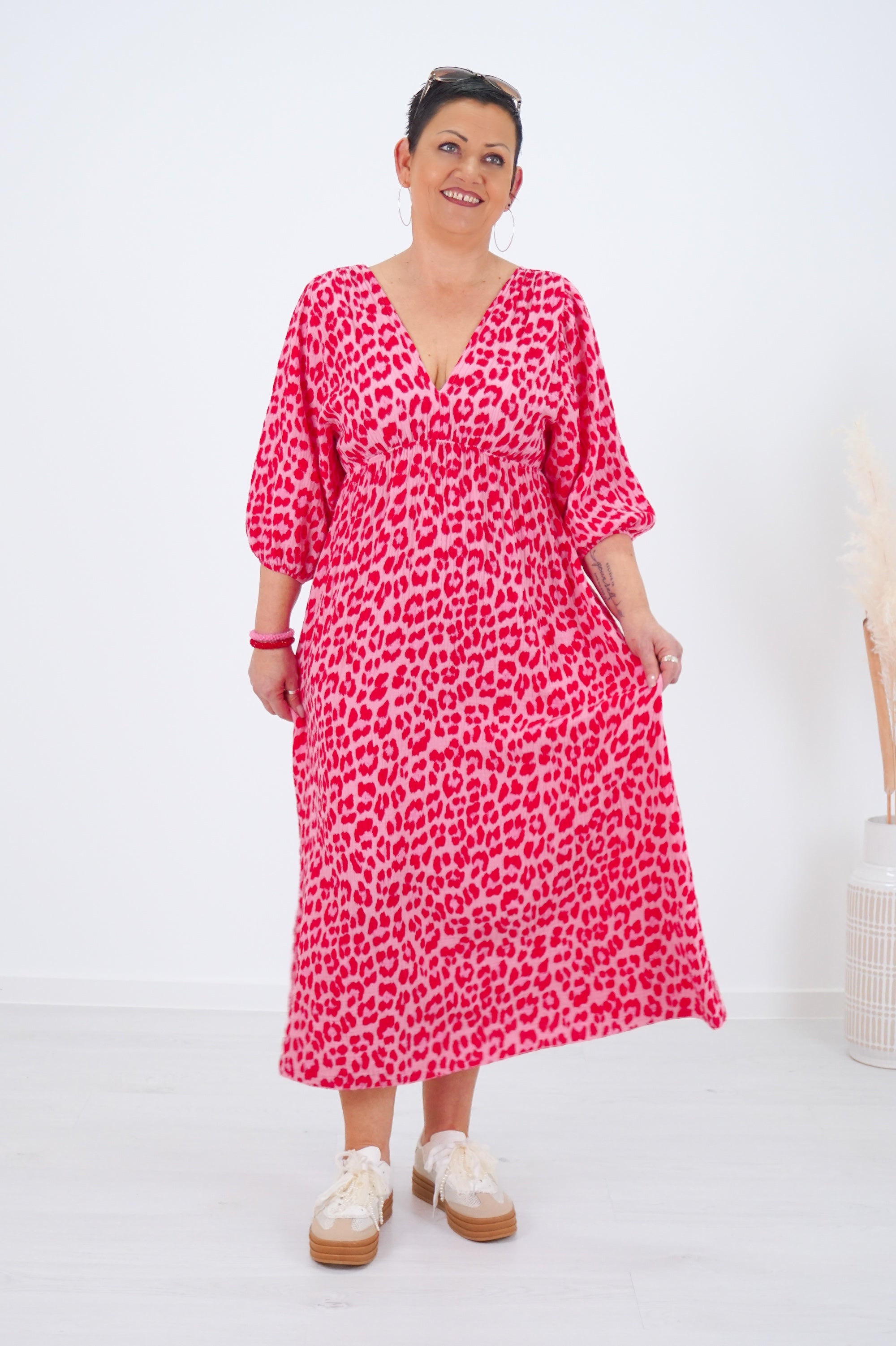 Musselin Kleid "Leo", rosa/rot