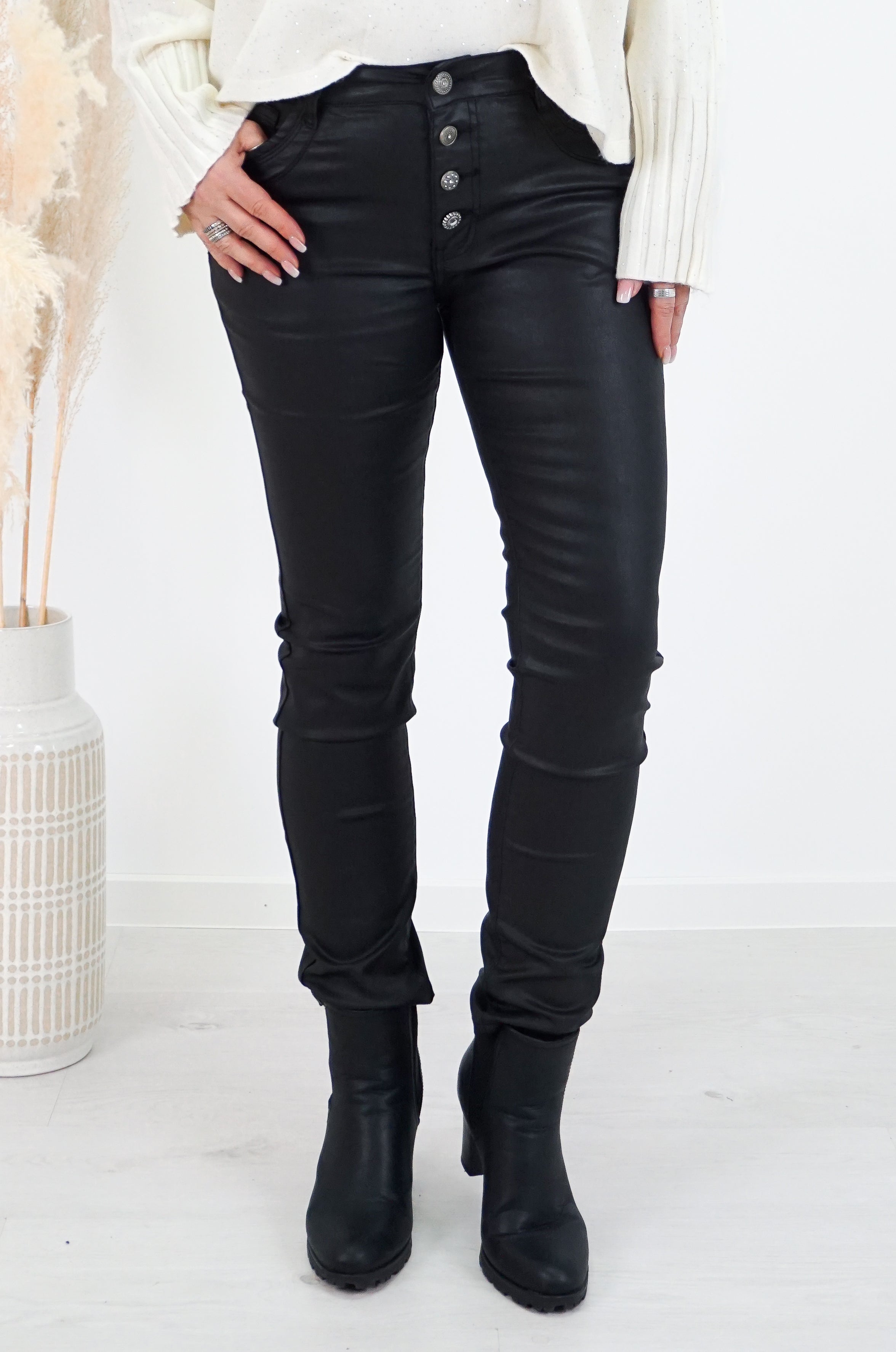 Jewelly Lederimitat Hose, schwarz