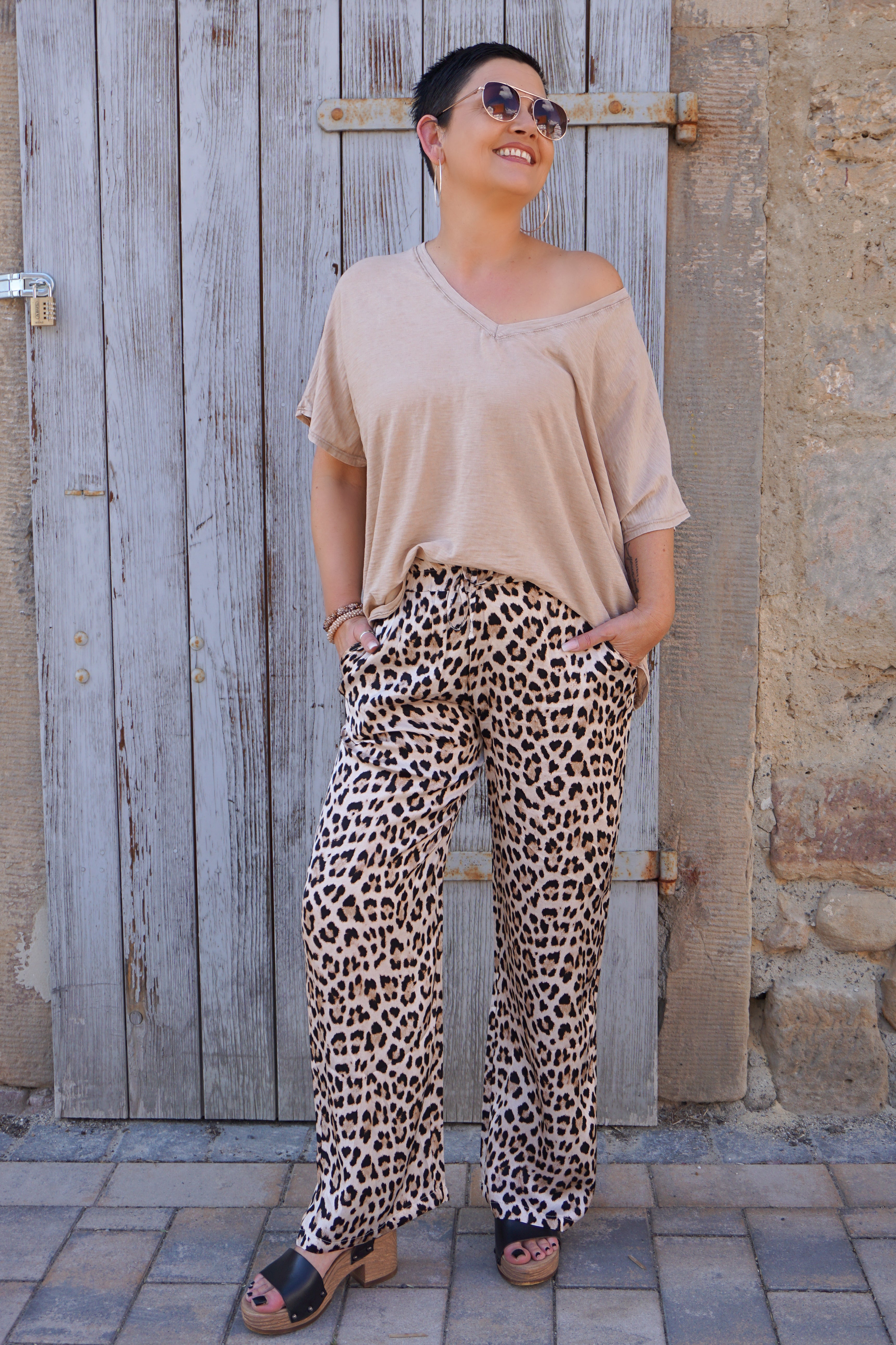 Satin Sommerhose „Leo“, beige