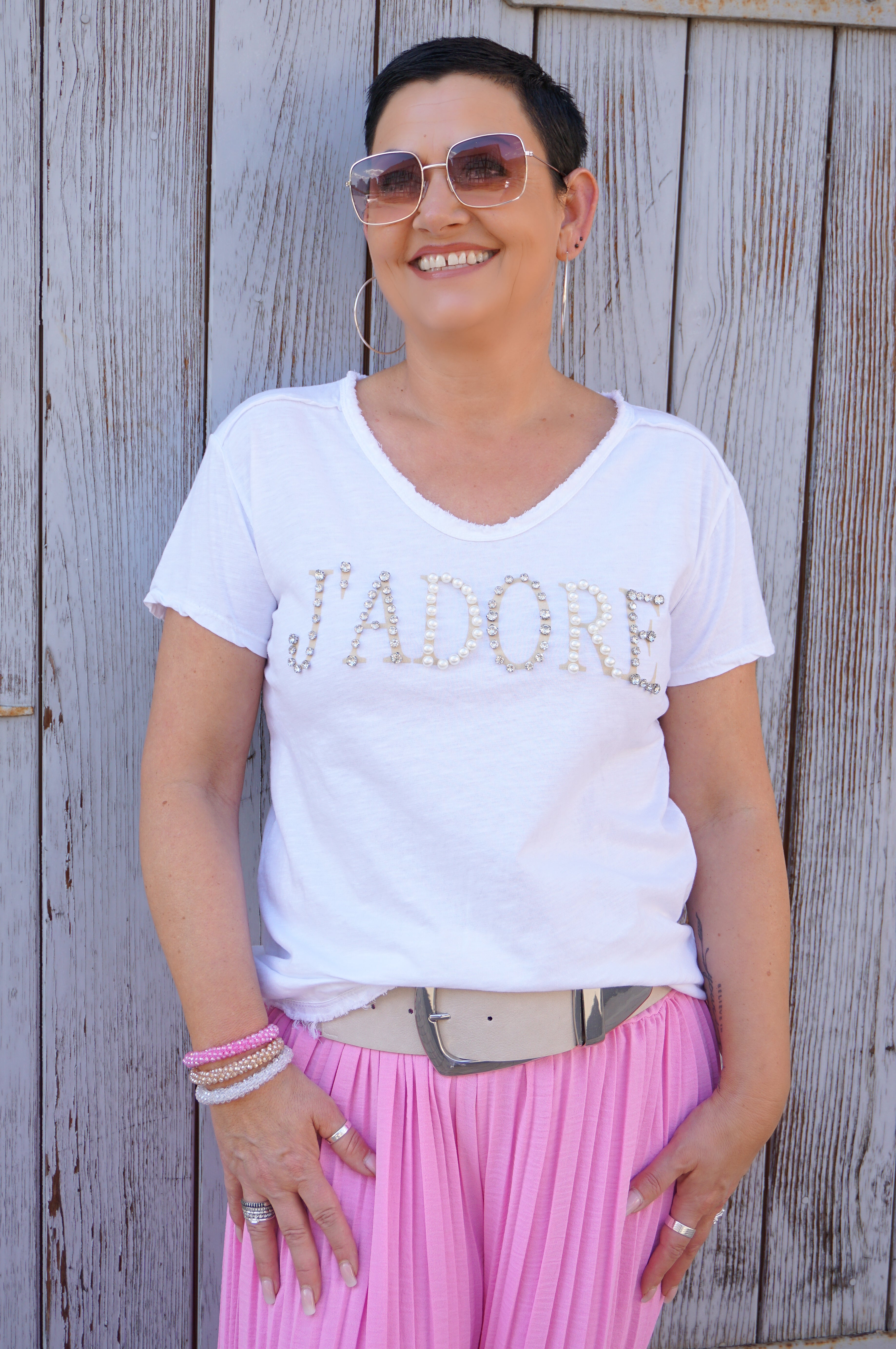 T-Shirt "glamour J'ADORE", weiß