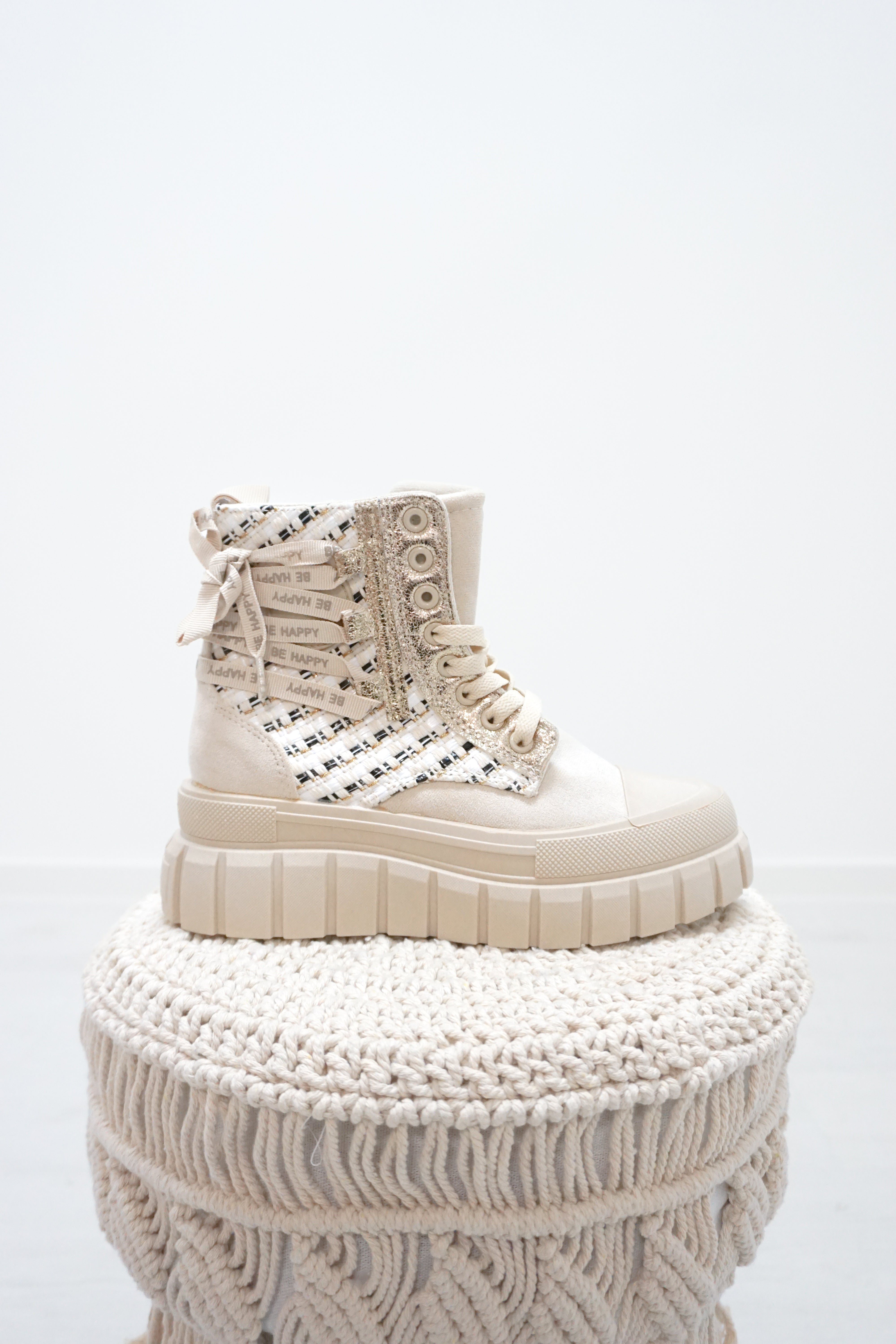 Hoher Sneaker "BE HAPPY", beige