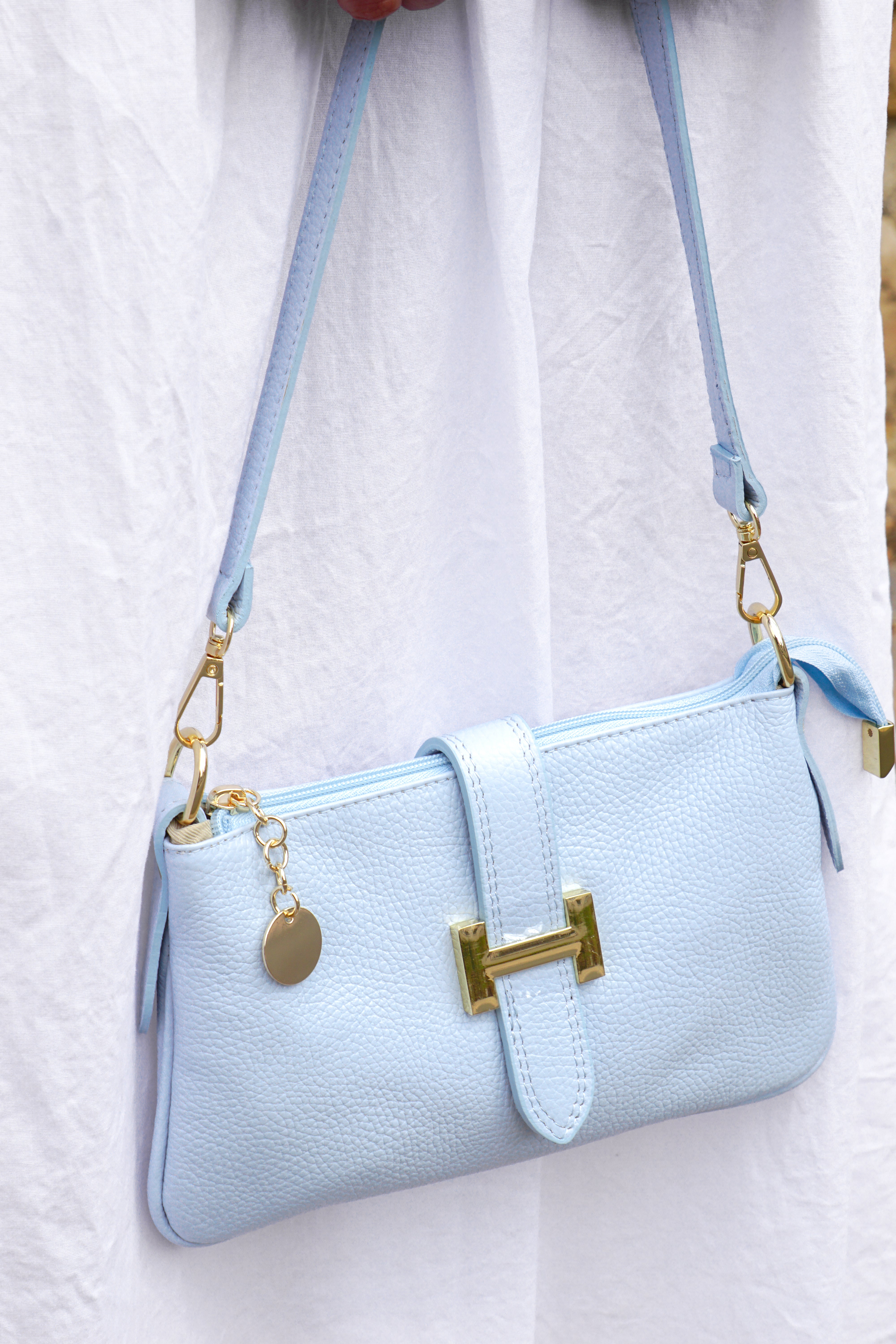2-in-1 Echtledertasche, hellblau