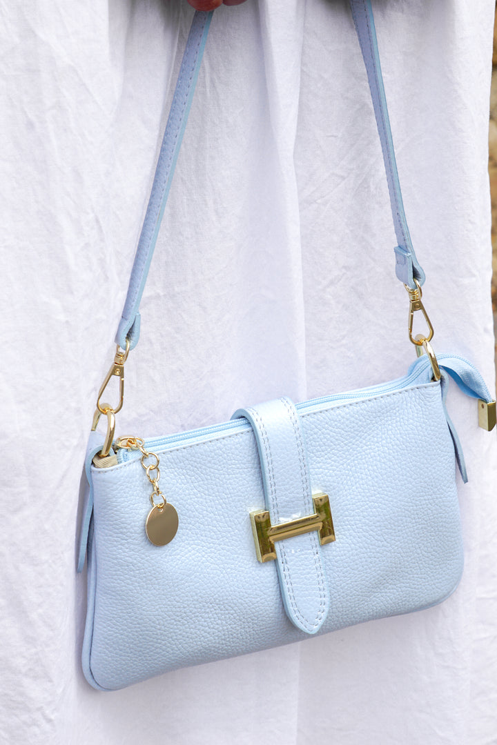 2-in-1 Echtledertasche, hellblau