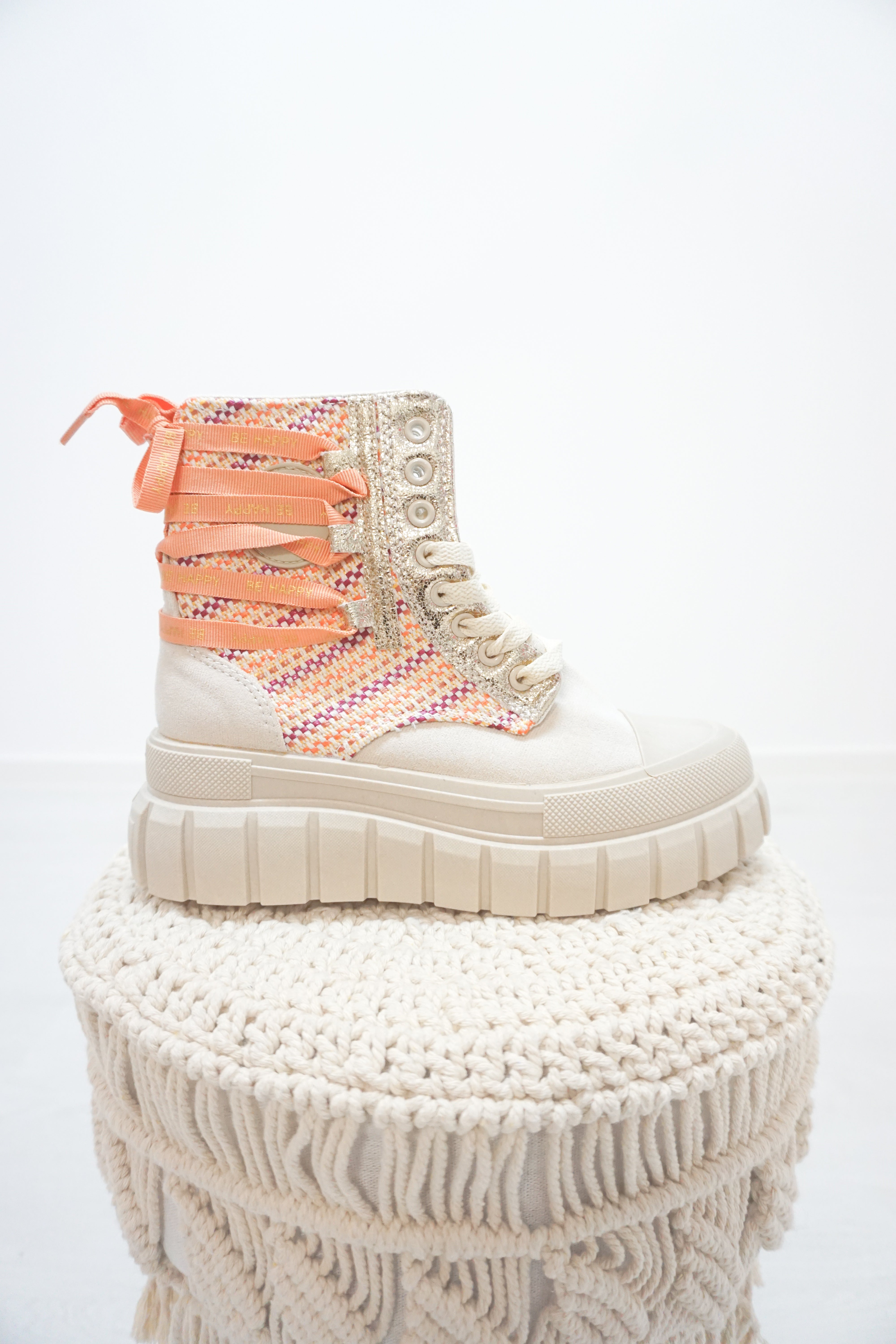 Hoher Sneaker "BE HAPPY", beige/bunt