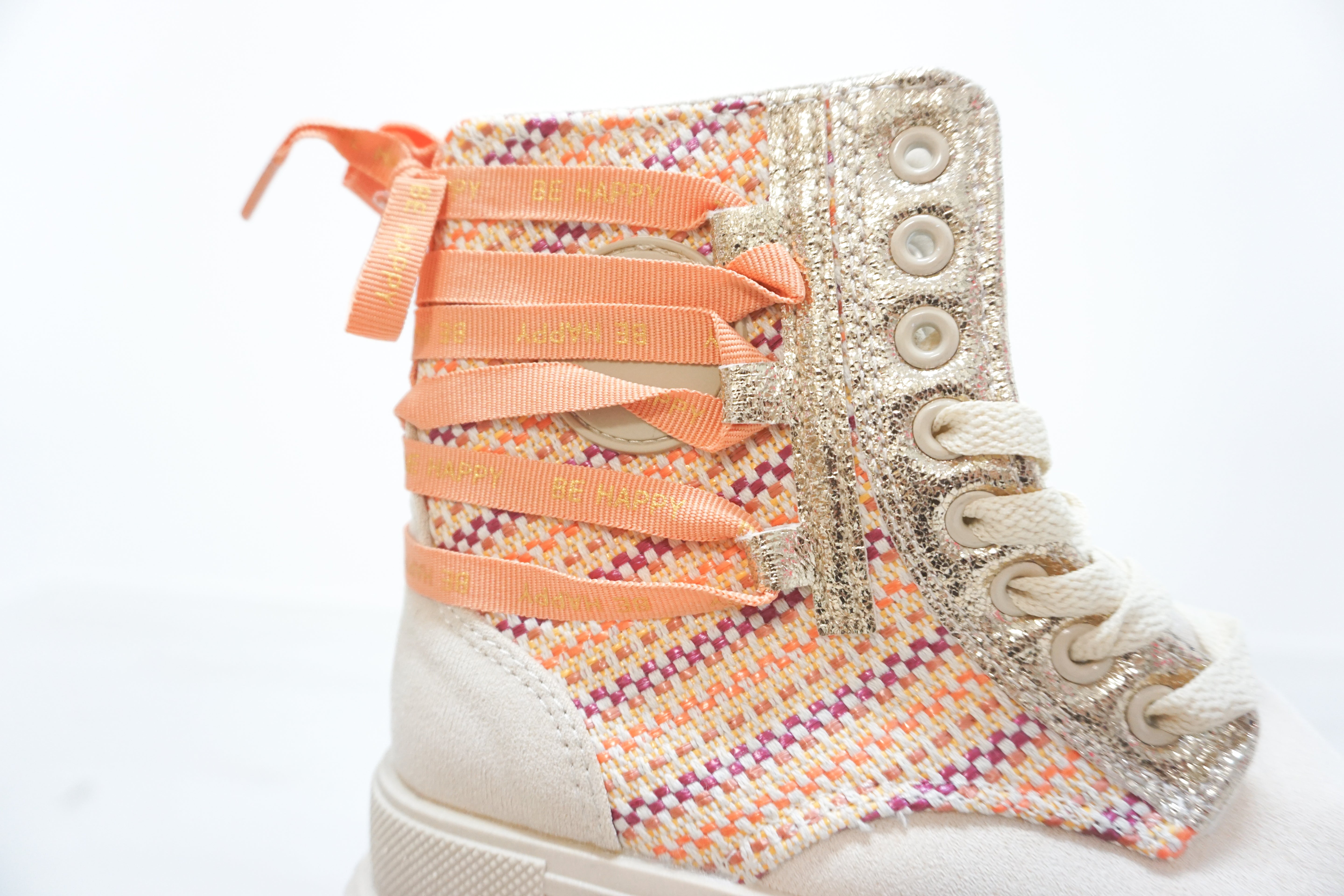Hoher Sneaker "BE HAPPY", beige/bunt