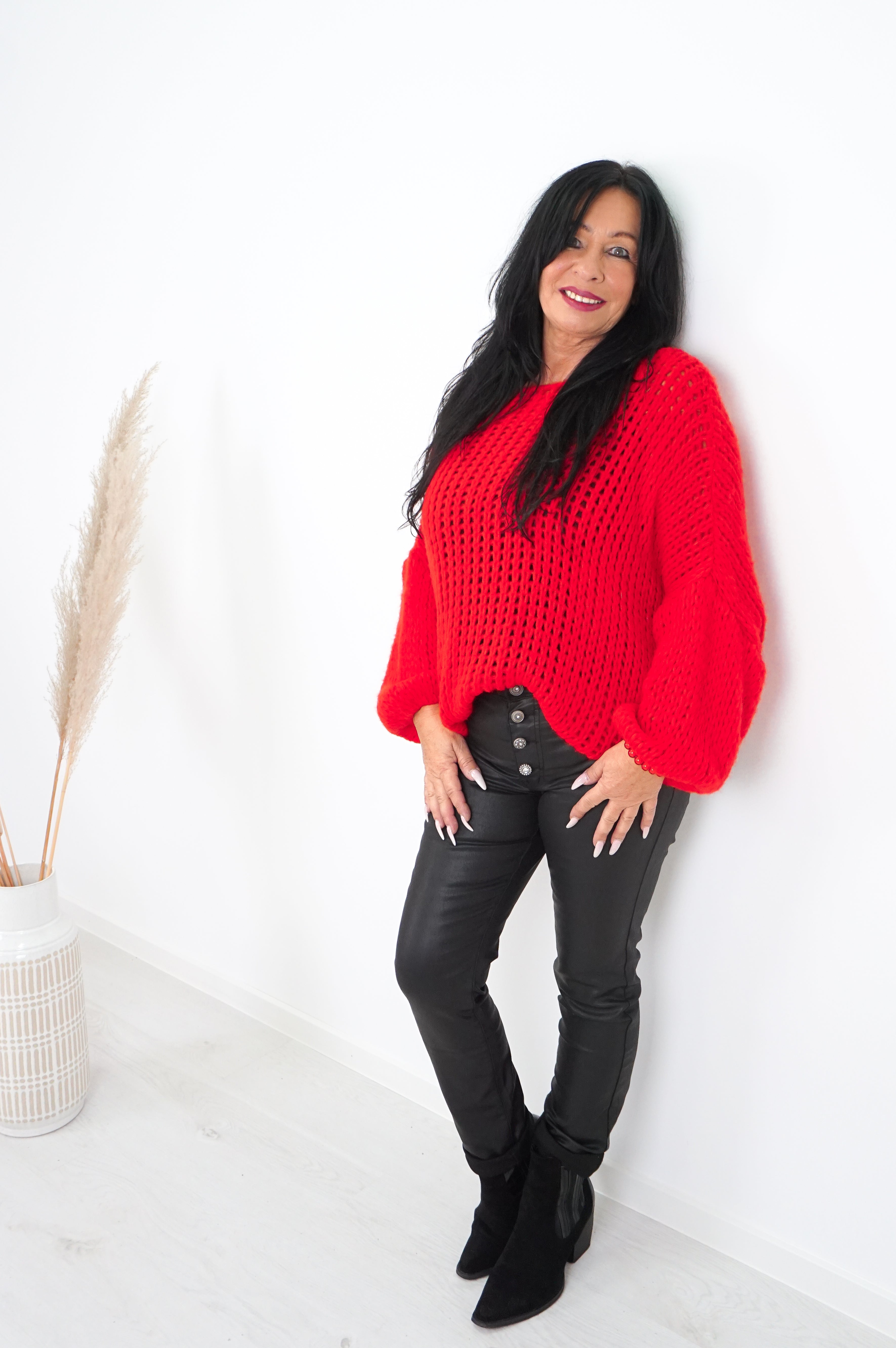 Grober Basic Strickpulli, rot