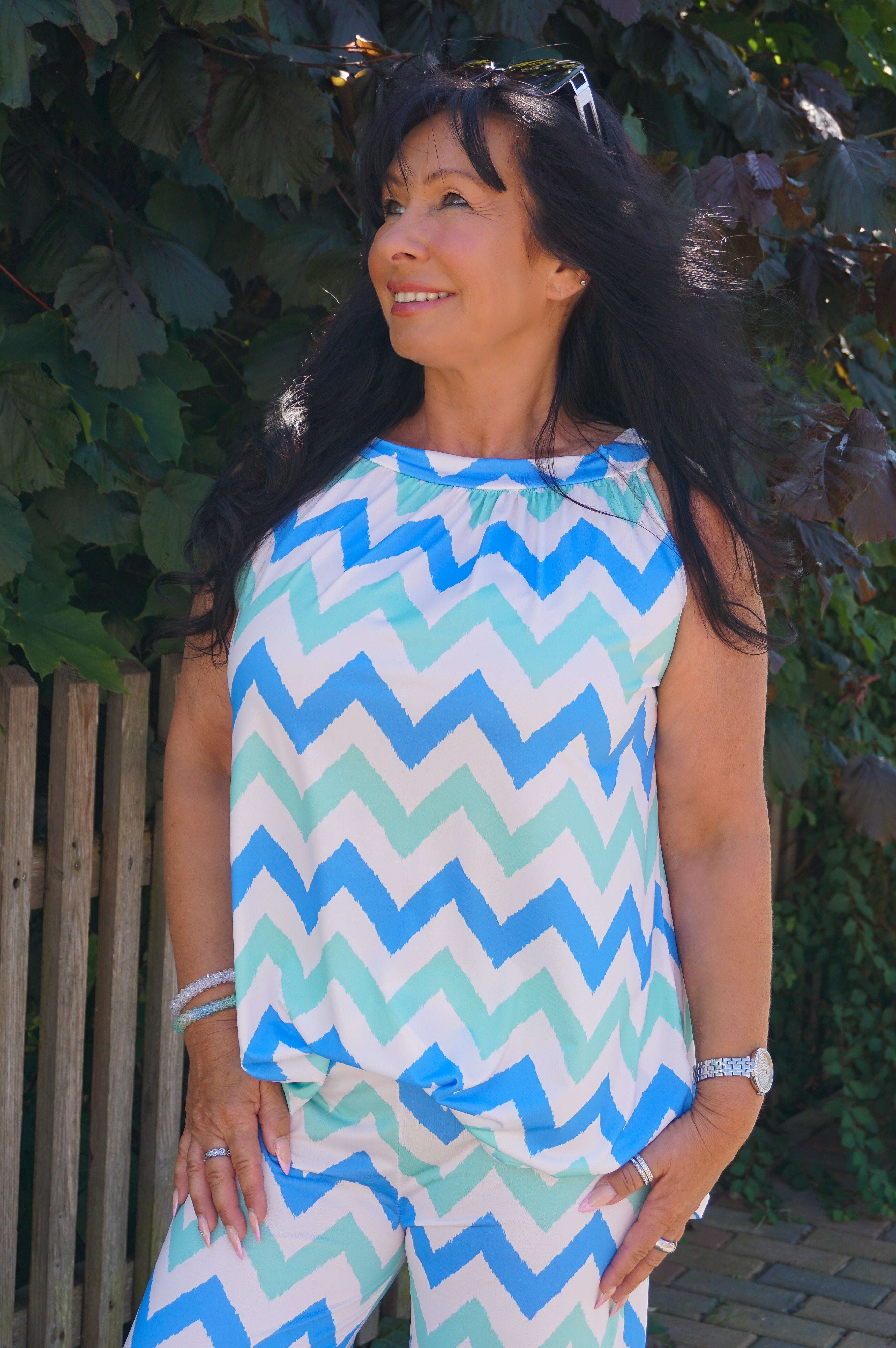 Zweiteiler Top mit Print, blau/mint