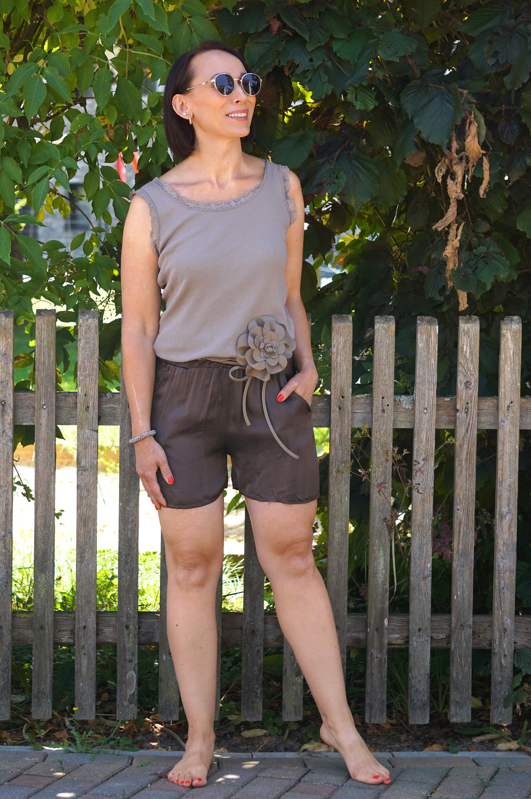 Top mit Spitze, taupe