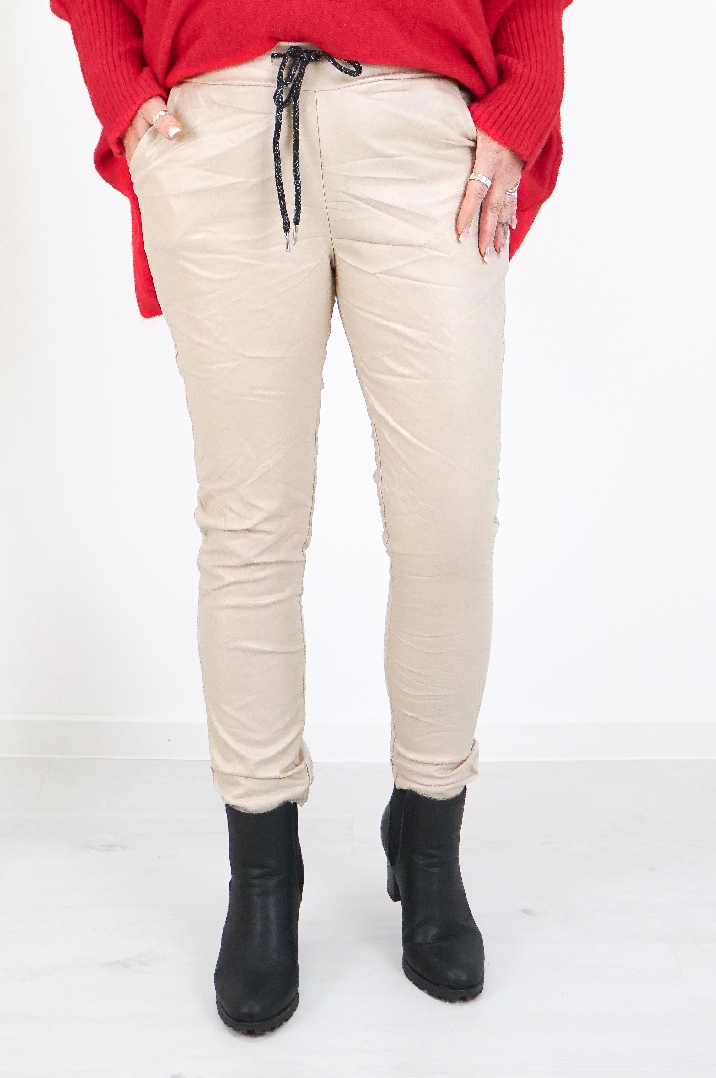 Lederimitat Jogpant , beige