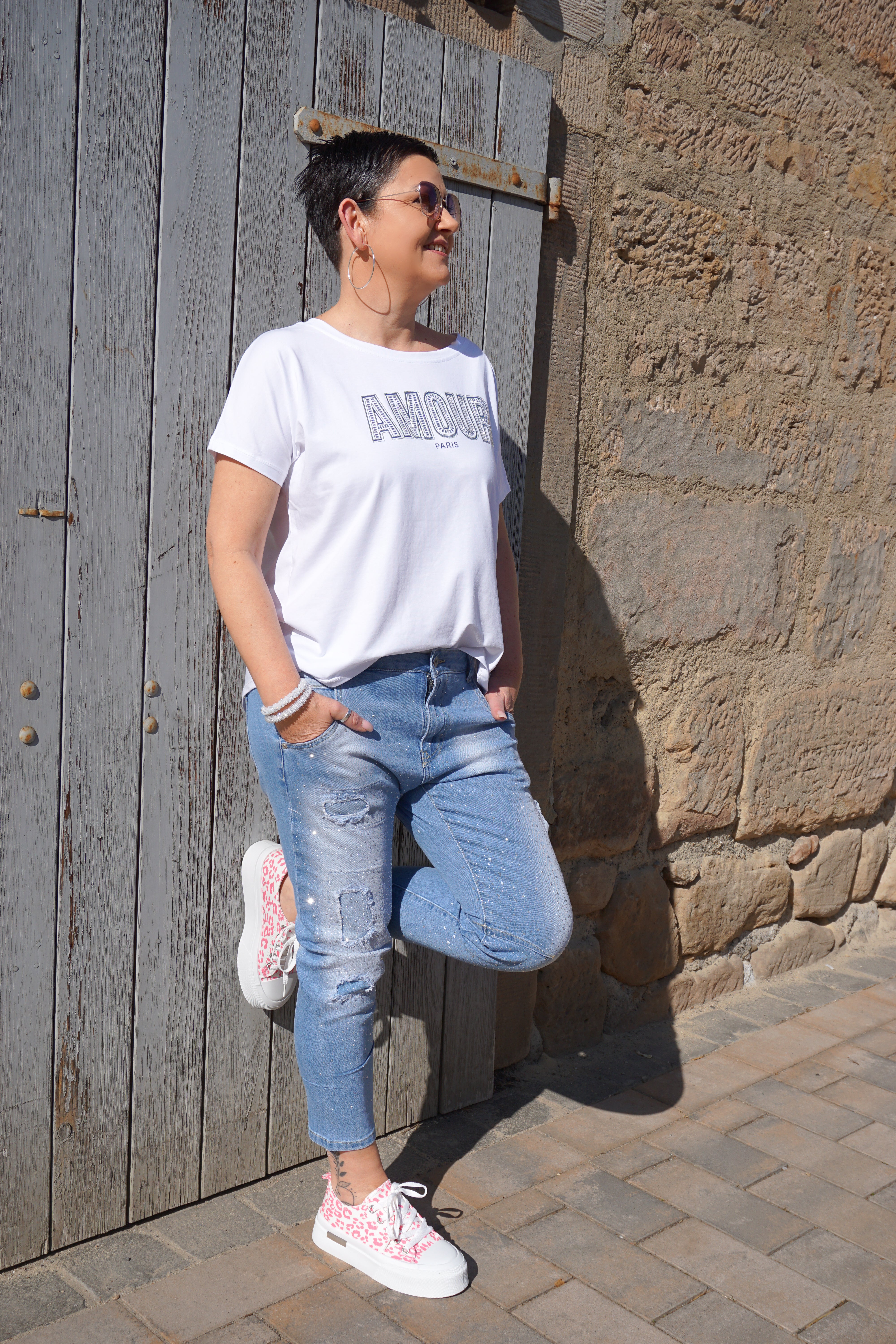 Sexy Woman 7/8 Jeans “sparkle“, blau