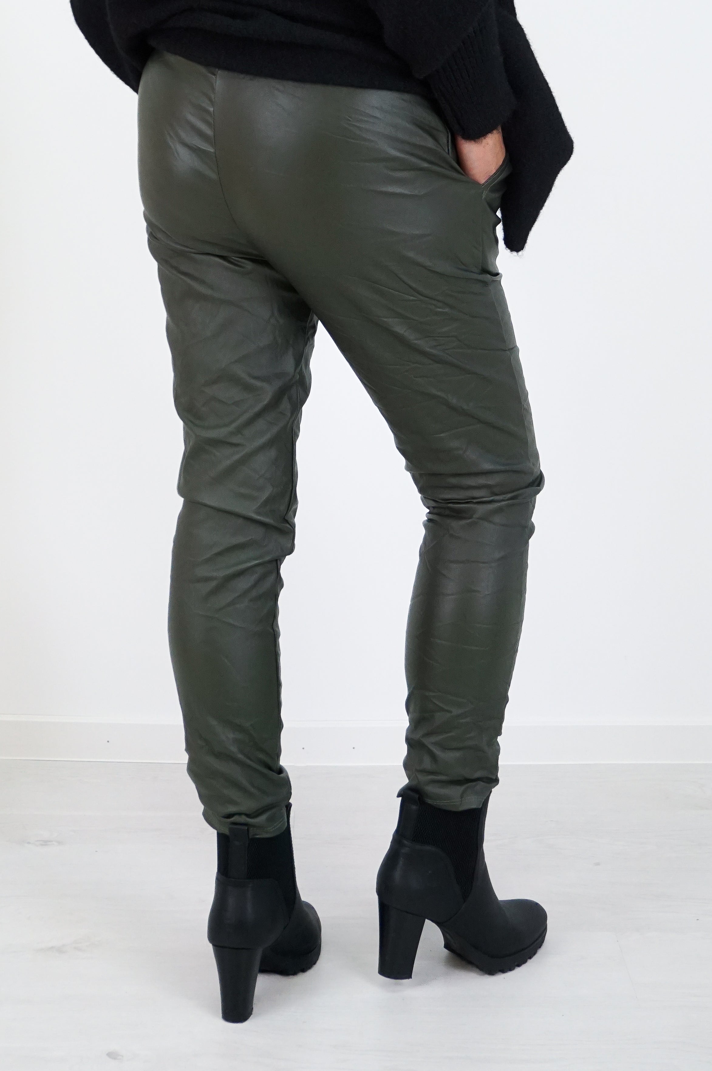 Lederimitat Jogpant , khaki