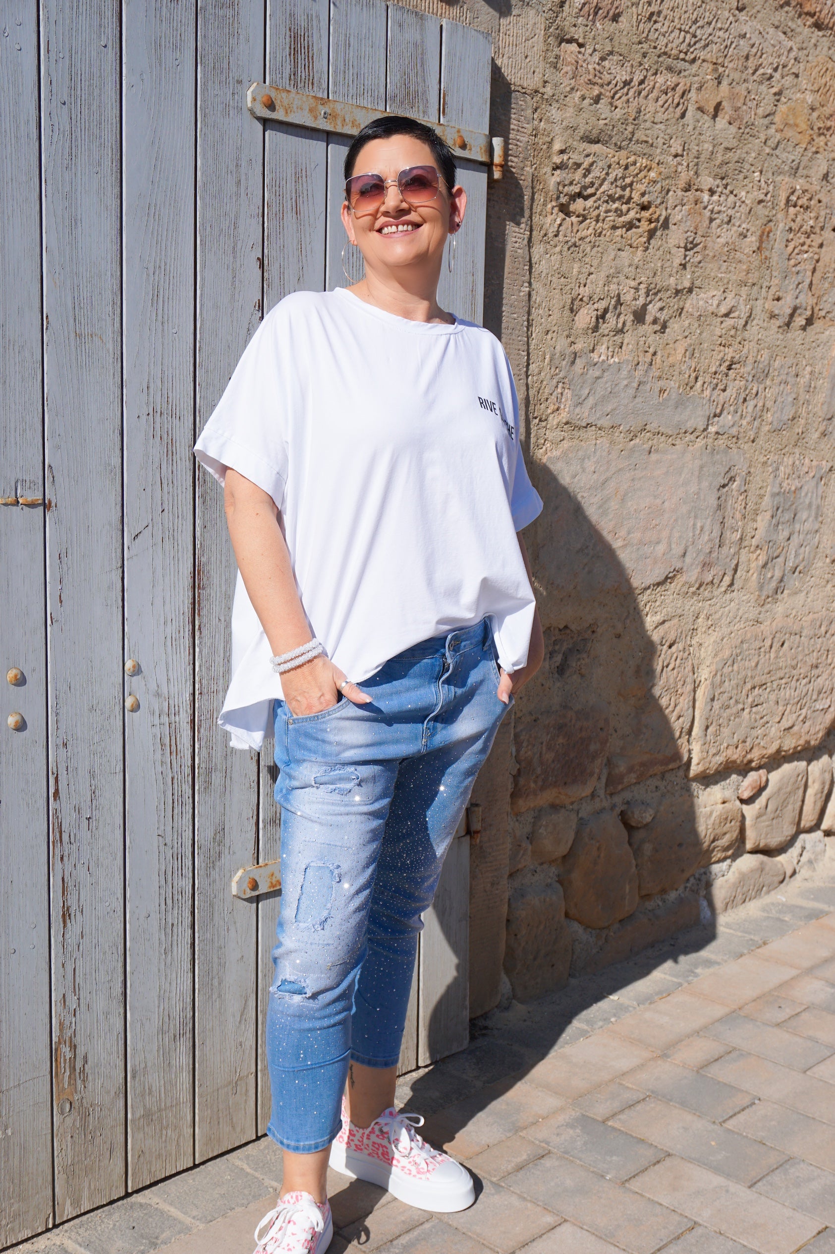 Sexy Woman 7/8 Jeans “sparkle“, blau