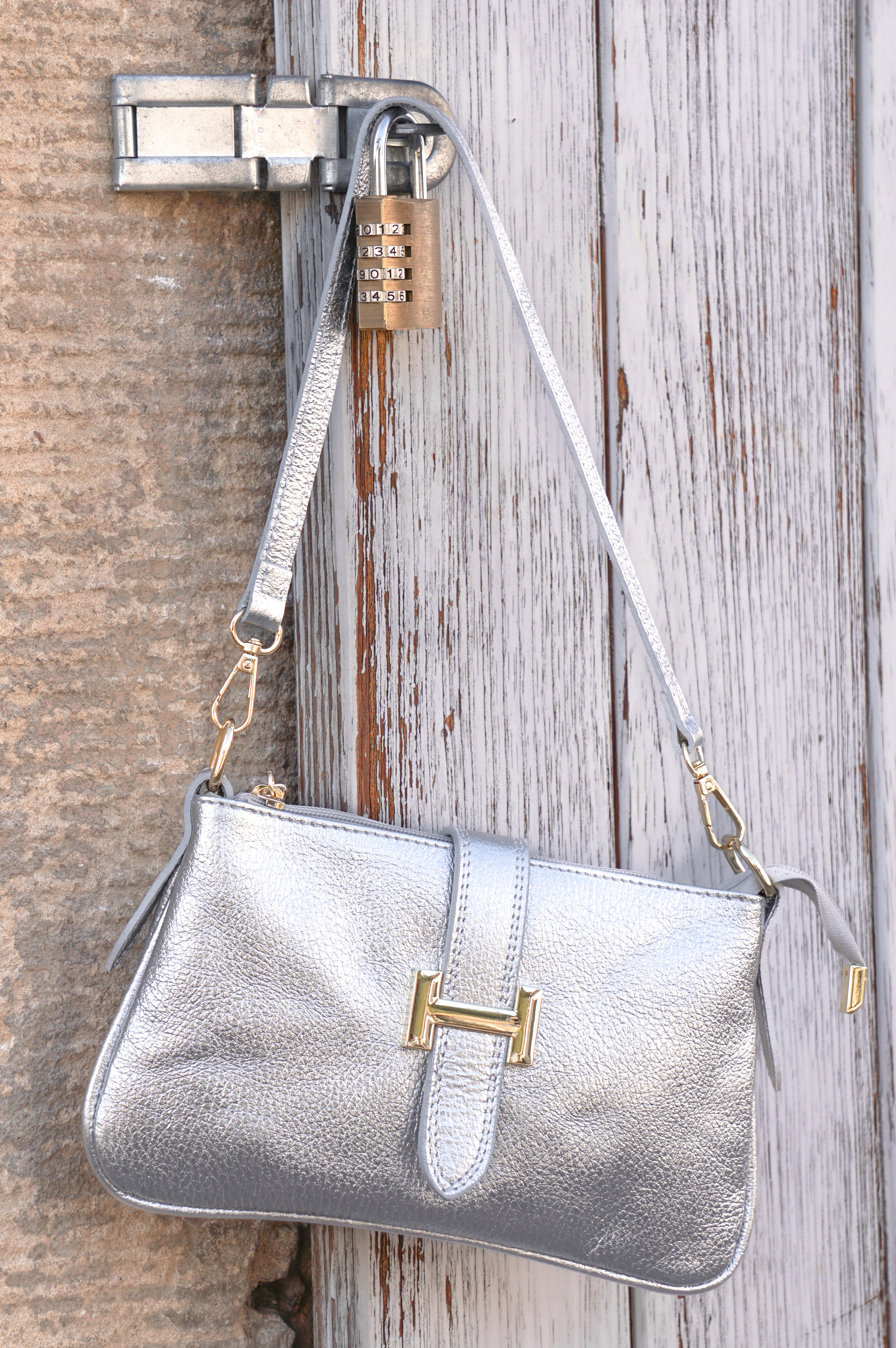 2-in-1 Echtledertasche, silber