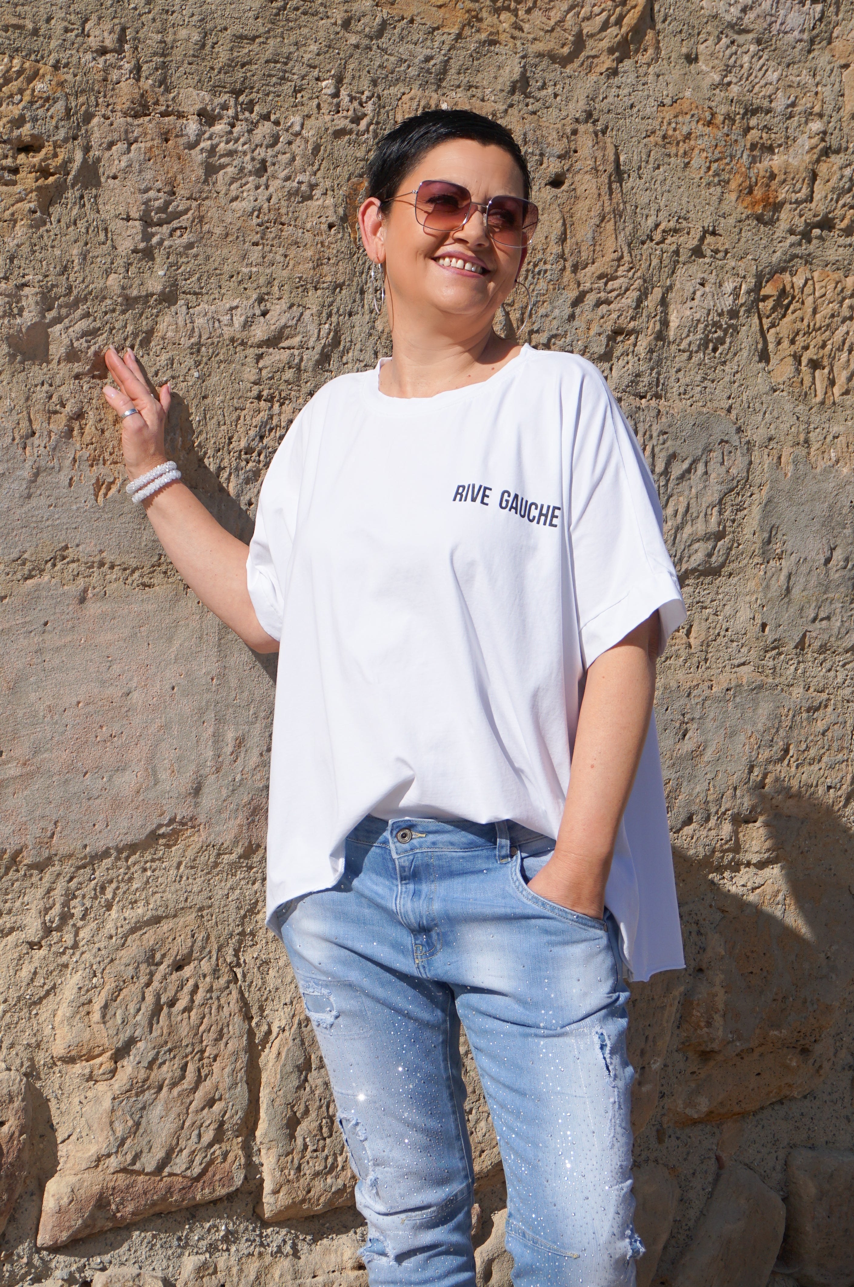 T-Shirt "RIVE GAUCHE", weiß