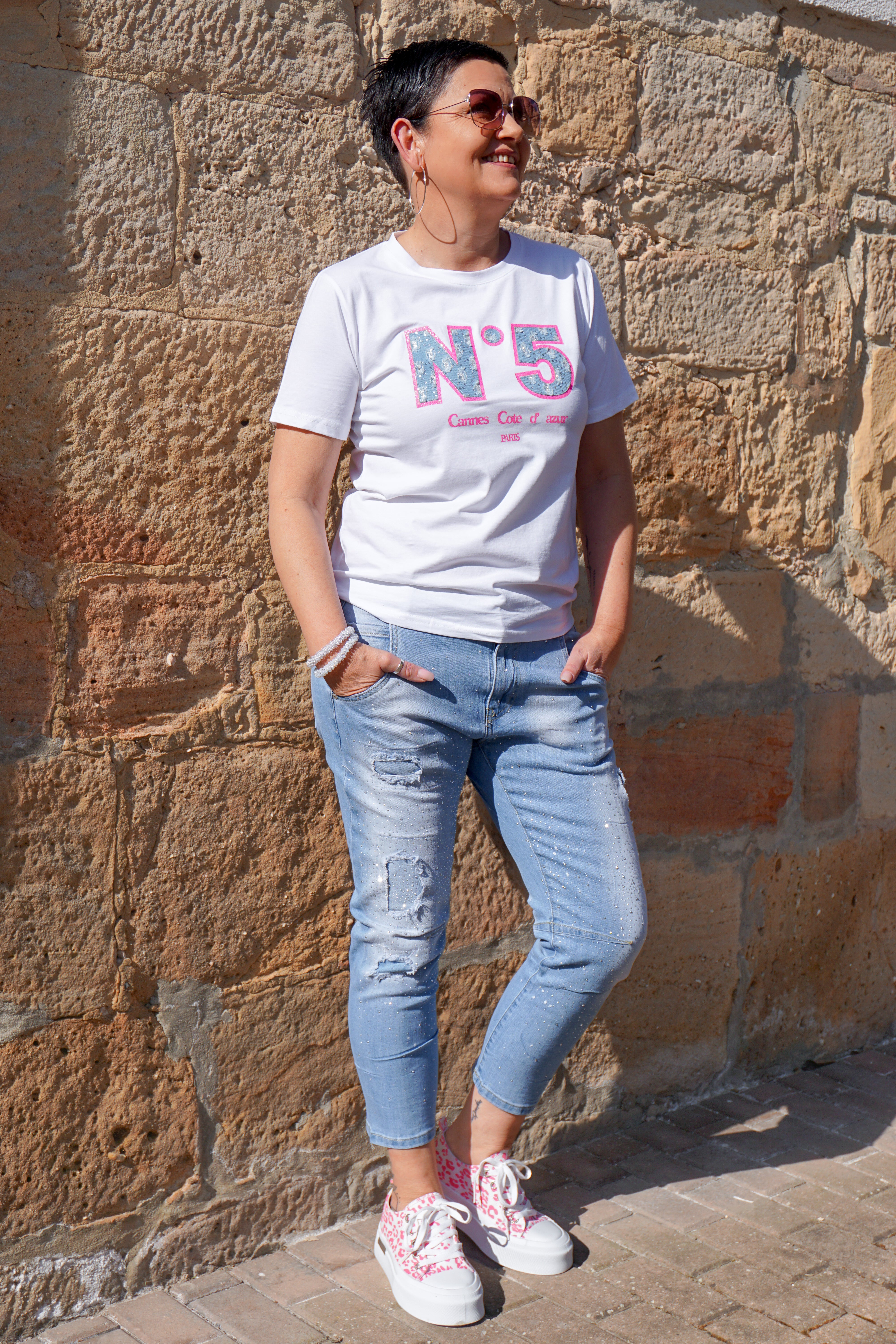 Sexy Woman 7/8 Jeans “sparkle“, blau