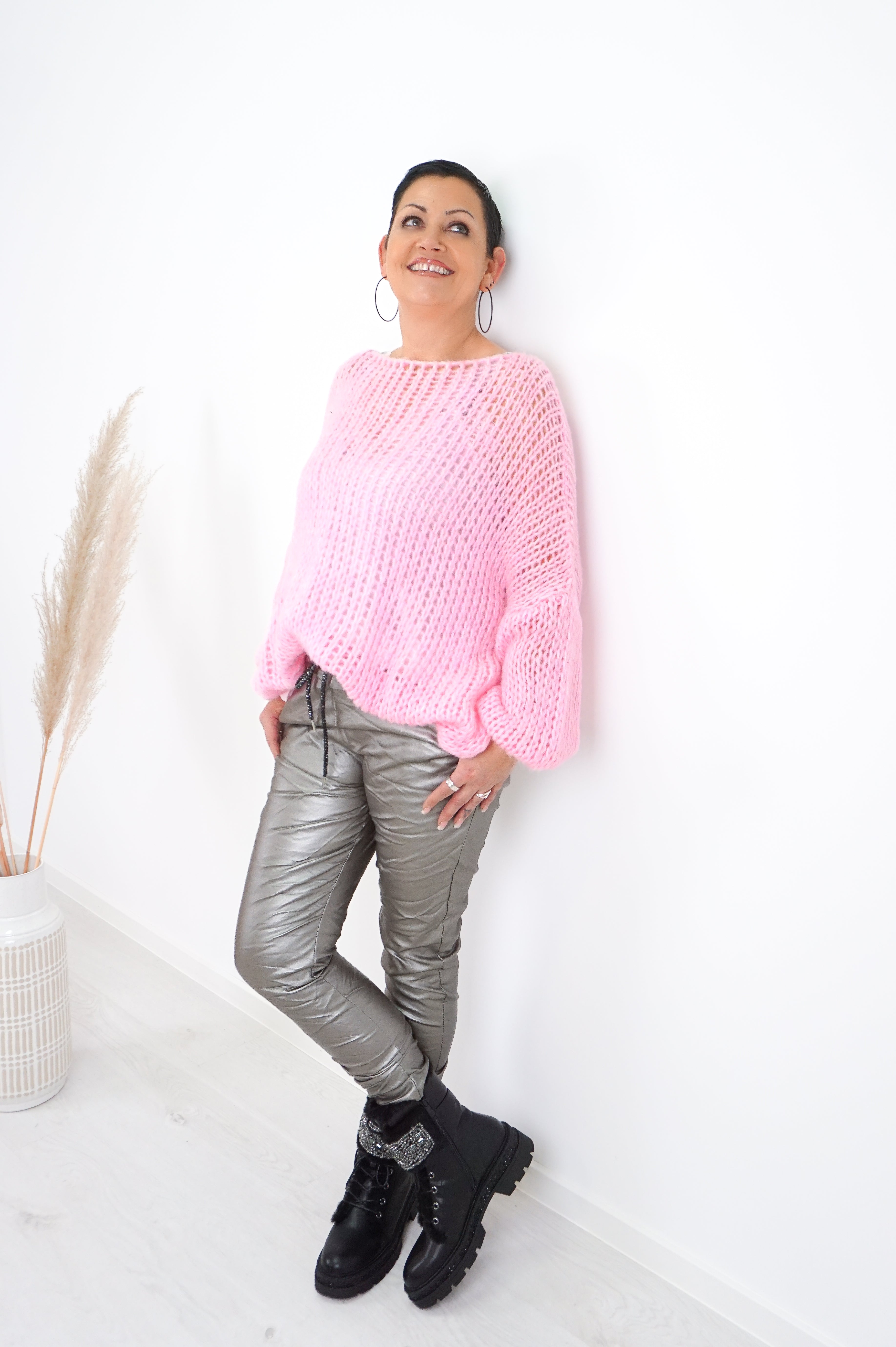Grober Basic Strickpulli, rosa