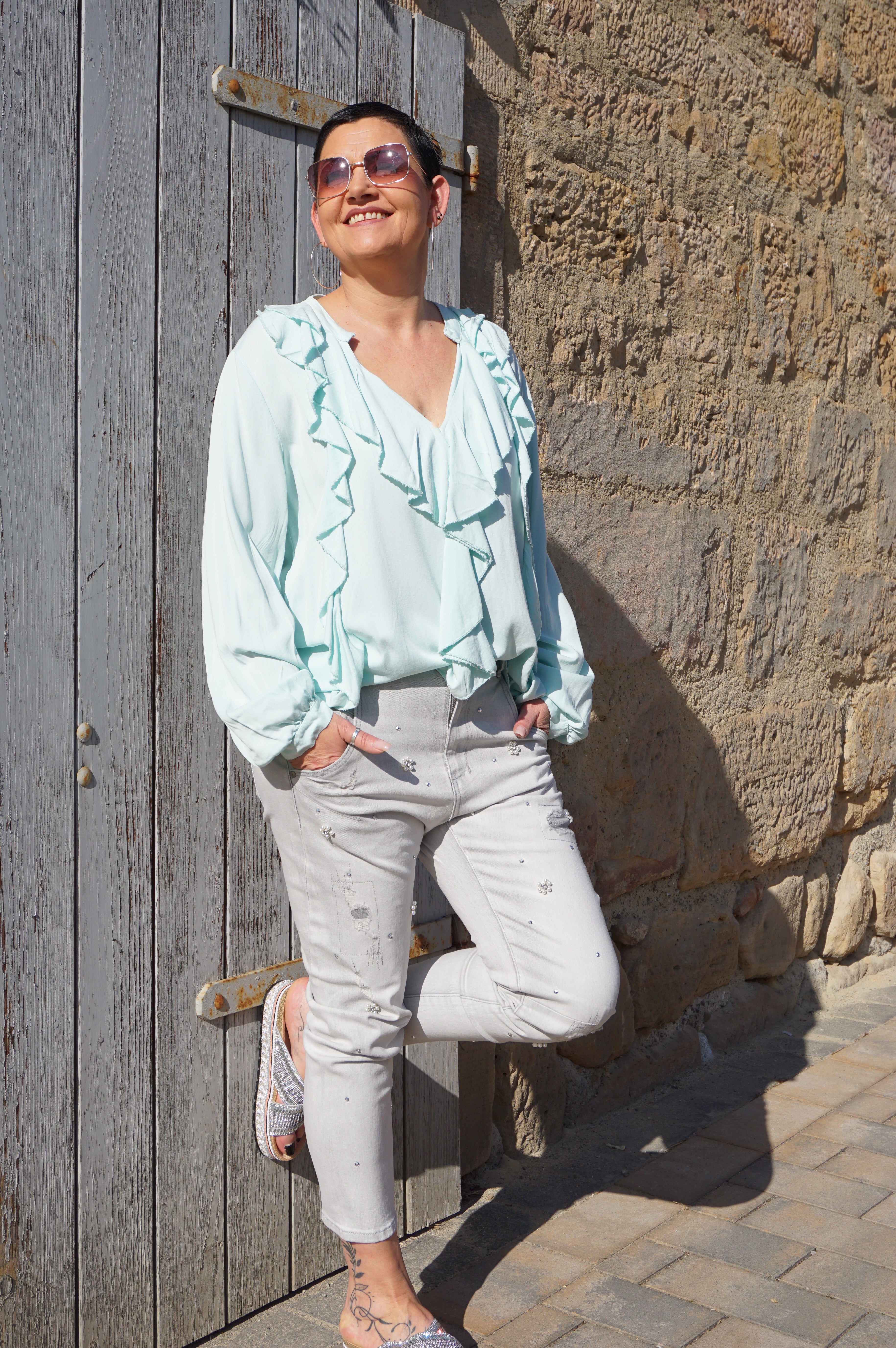 Shirt mit Volants, mint